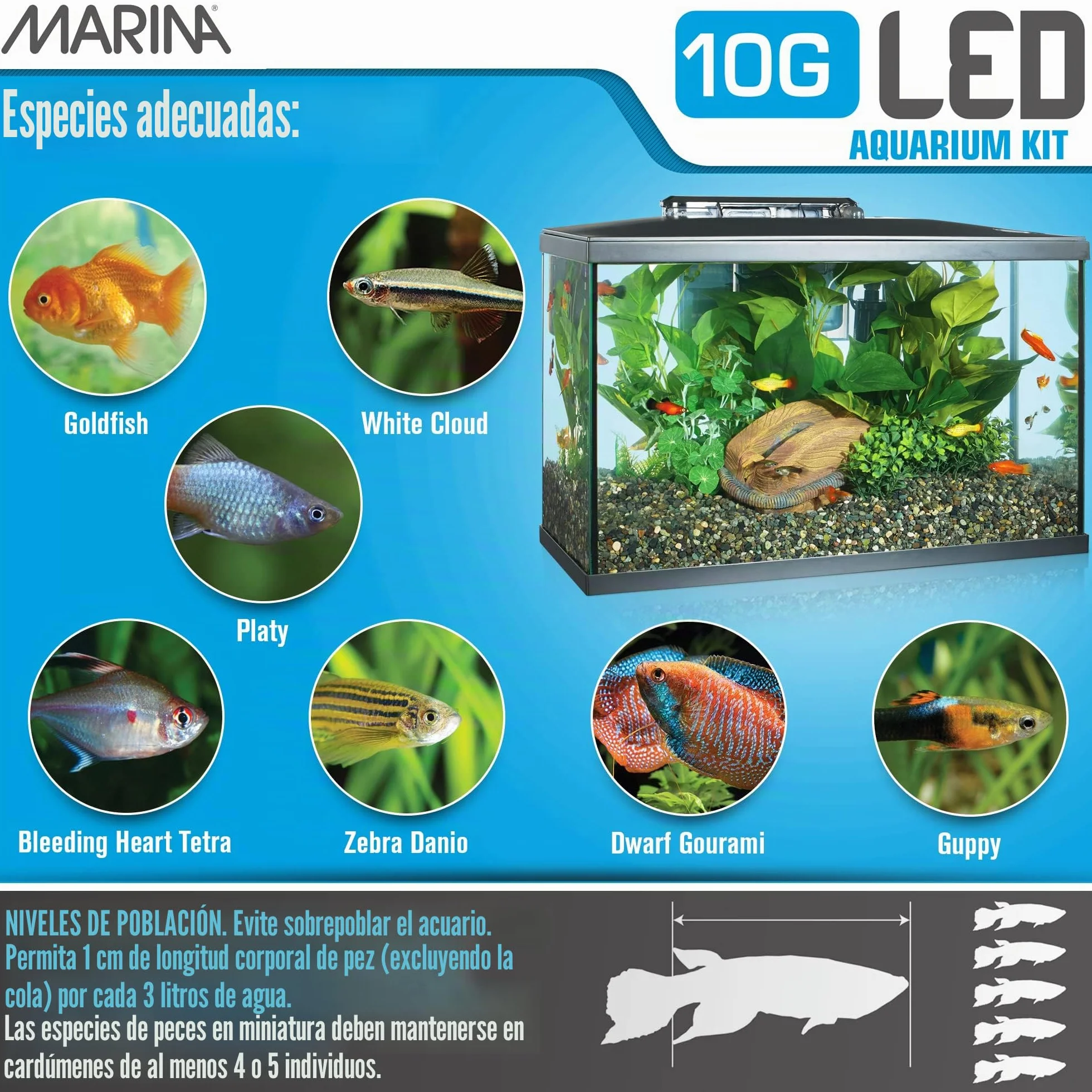 Marina 15256 - Kit de Acuario con Iluminación LED 10G, 38 L, Transparente