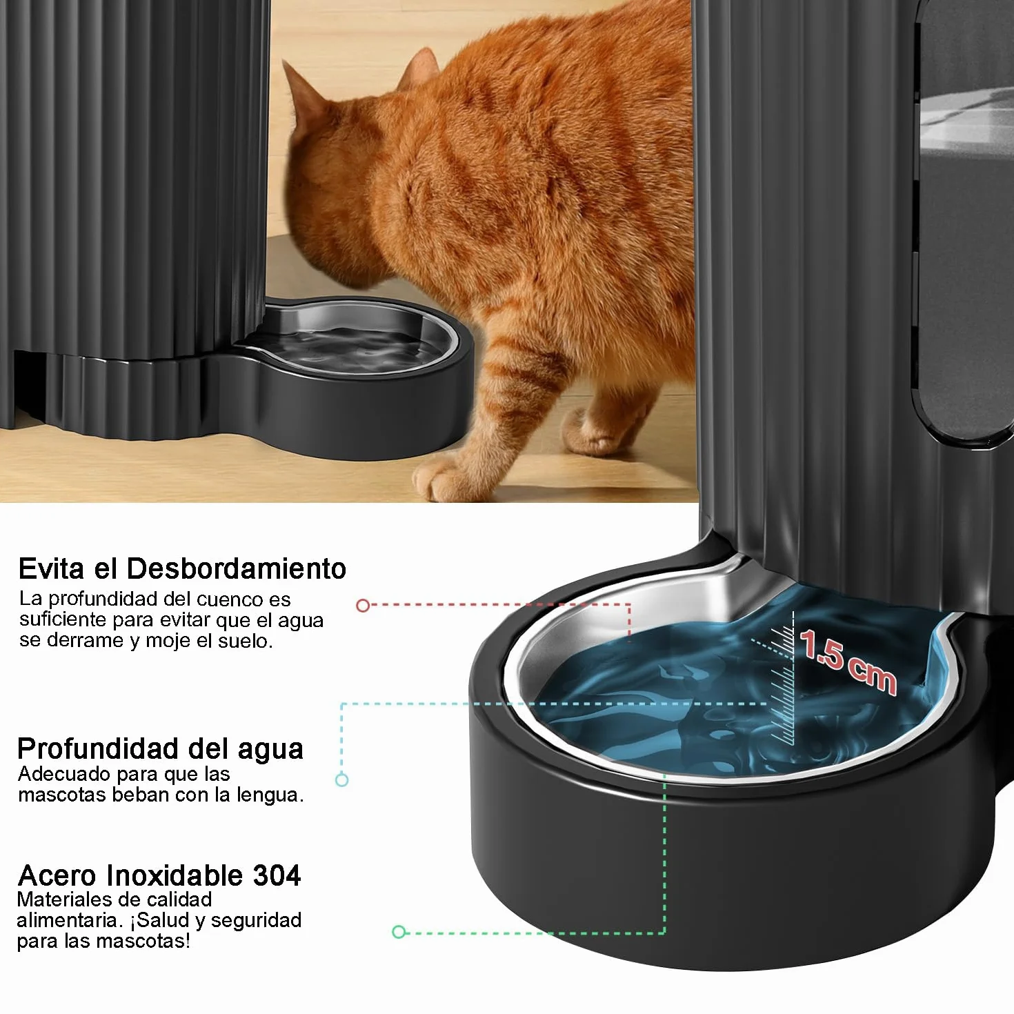 Gardner Pet 2 en 1 Comedero Gato Automatico (3L*2), Dispensador Comida y Agua, Bebedero Perro con Bol Acero Inoxidable, Dispensador Comida Gatos Gravedad,Sin BPA,No Eléctrico-Negro
