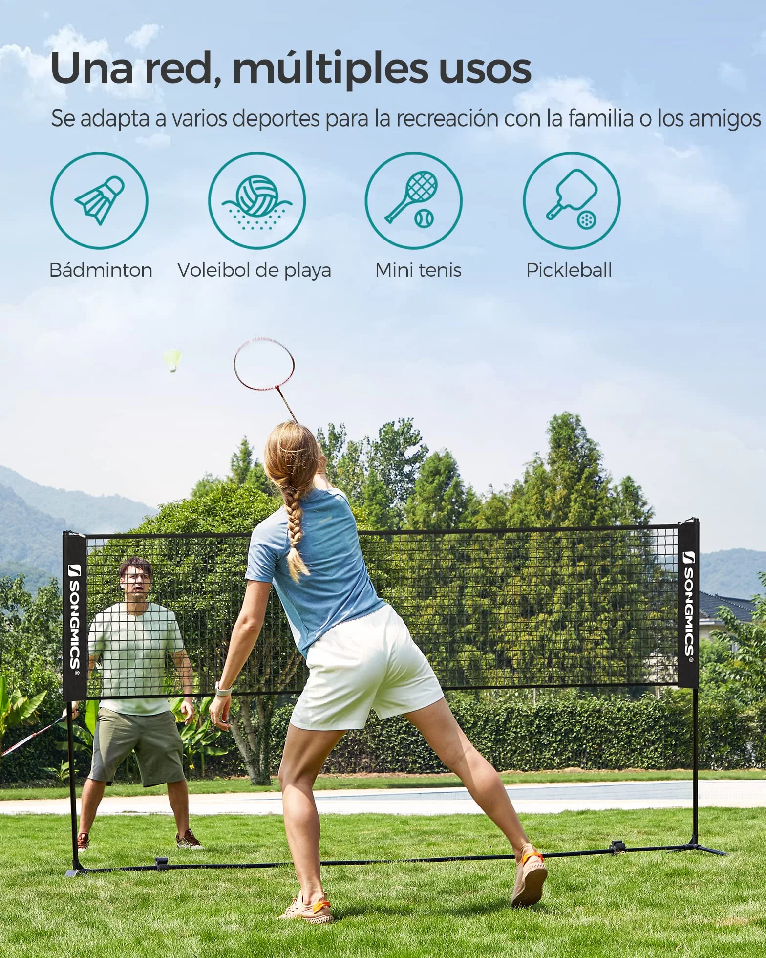 SONGMICS Red de bádminton de 3 m, Voleibol, Altura Ajustable, Juego Portátil
