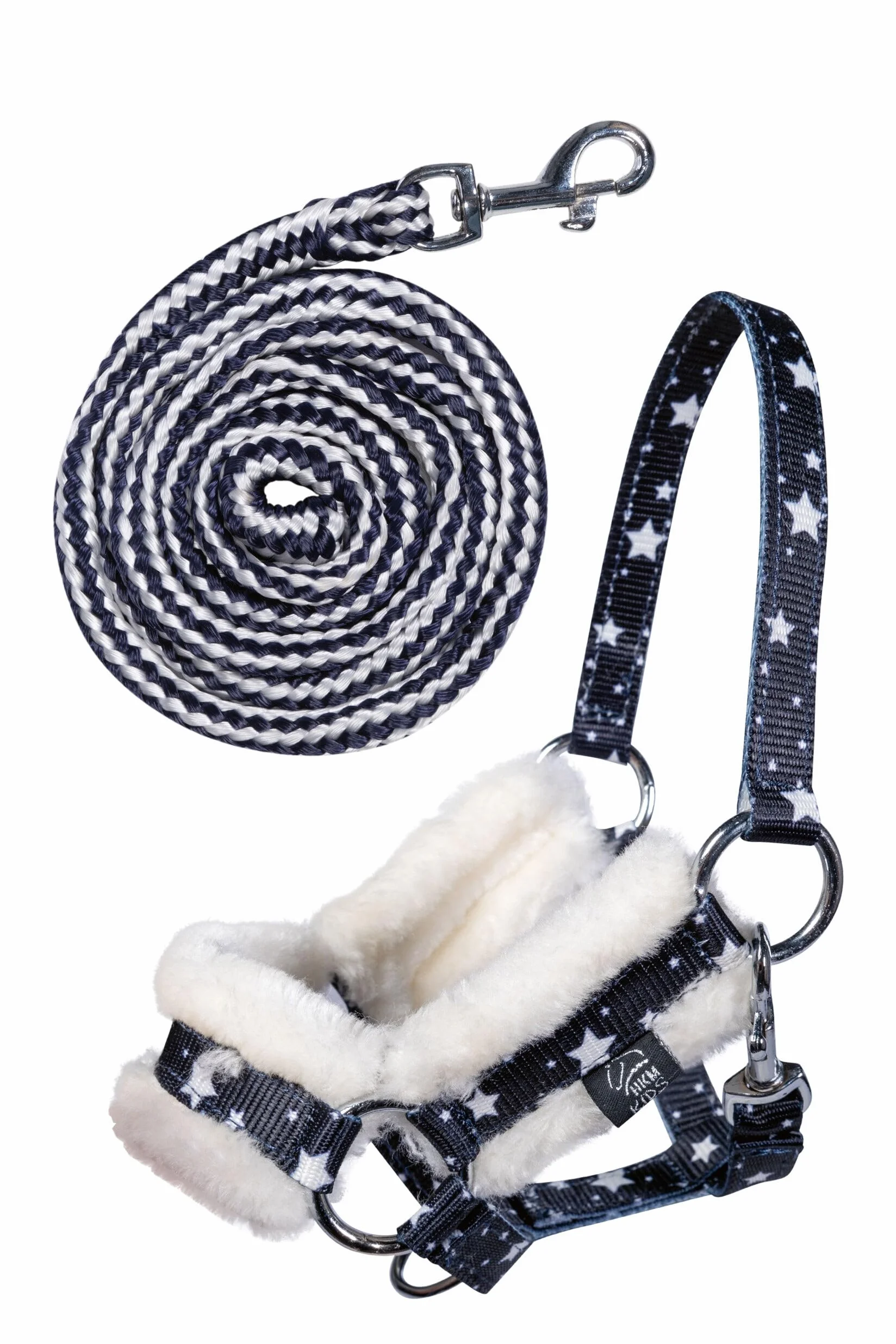 HKM Hobby Horsing Cabezada y ramal Azul Marino Con Dibujo De Estrellas One Size