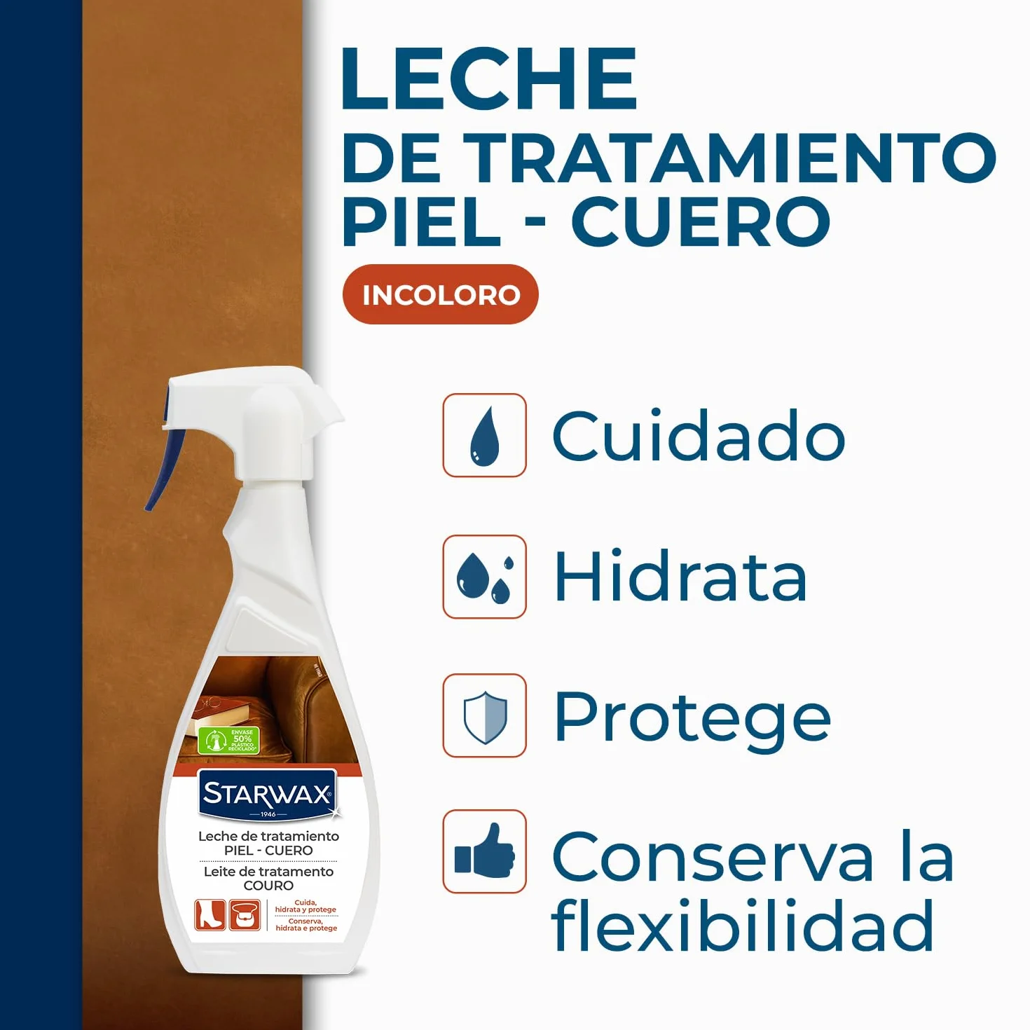 STARWAX - Leche para el Cuidado del Cuero - Limpia, hidrata y preserva - con lanolina - Spray 500ml - Sin aclarado -Práctico y fácil de usar