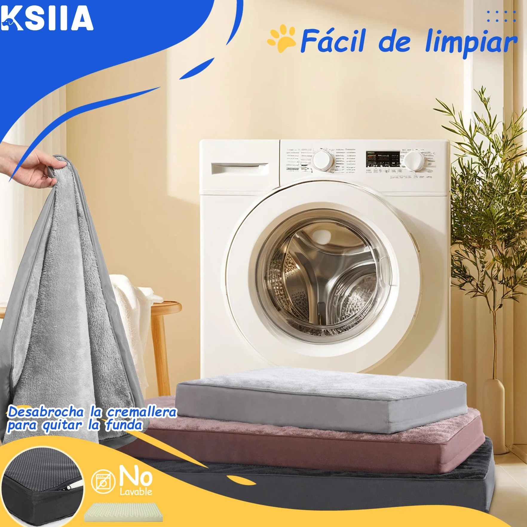 KSIIA Camas Perro Ortopédica Grande, 90x55cm, Cama para Perros L, Colchon Cojín Colchoneta Perro Desenfundable, Cama Mascota Lavable a Máquina Relleno Grueso Fondo Antideslizante Dog Bed, Gris Oscuro