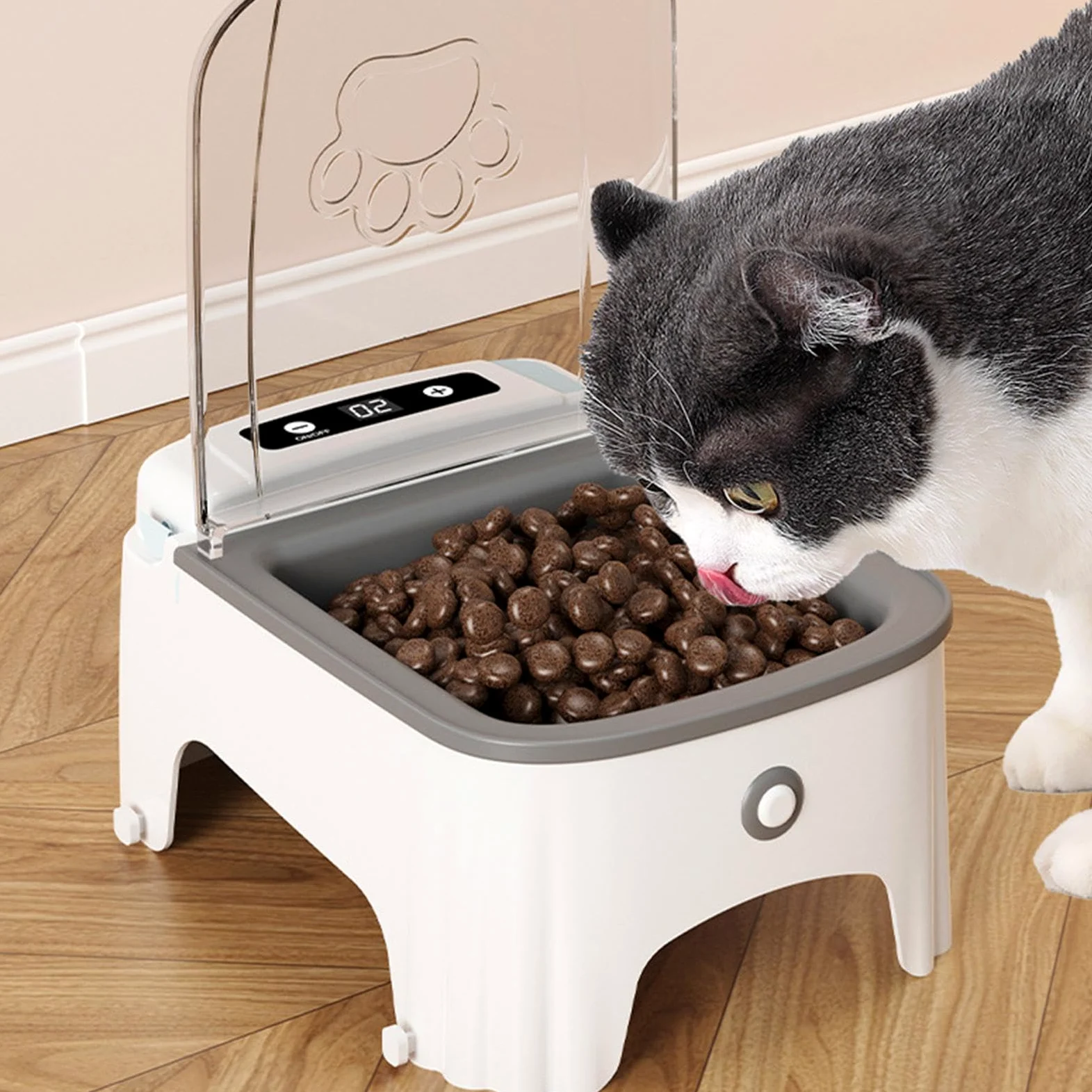 Comedero automático para Gatos， Comedero automático for Gatos con Comida húmeda | Dispensador de for Mascotas Sensor for Temporizador(Grey)
