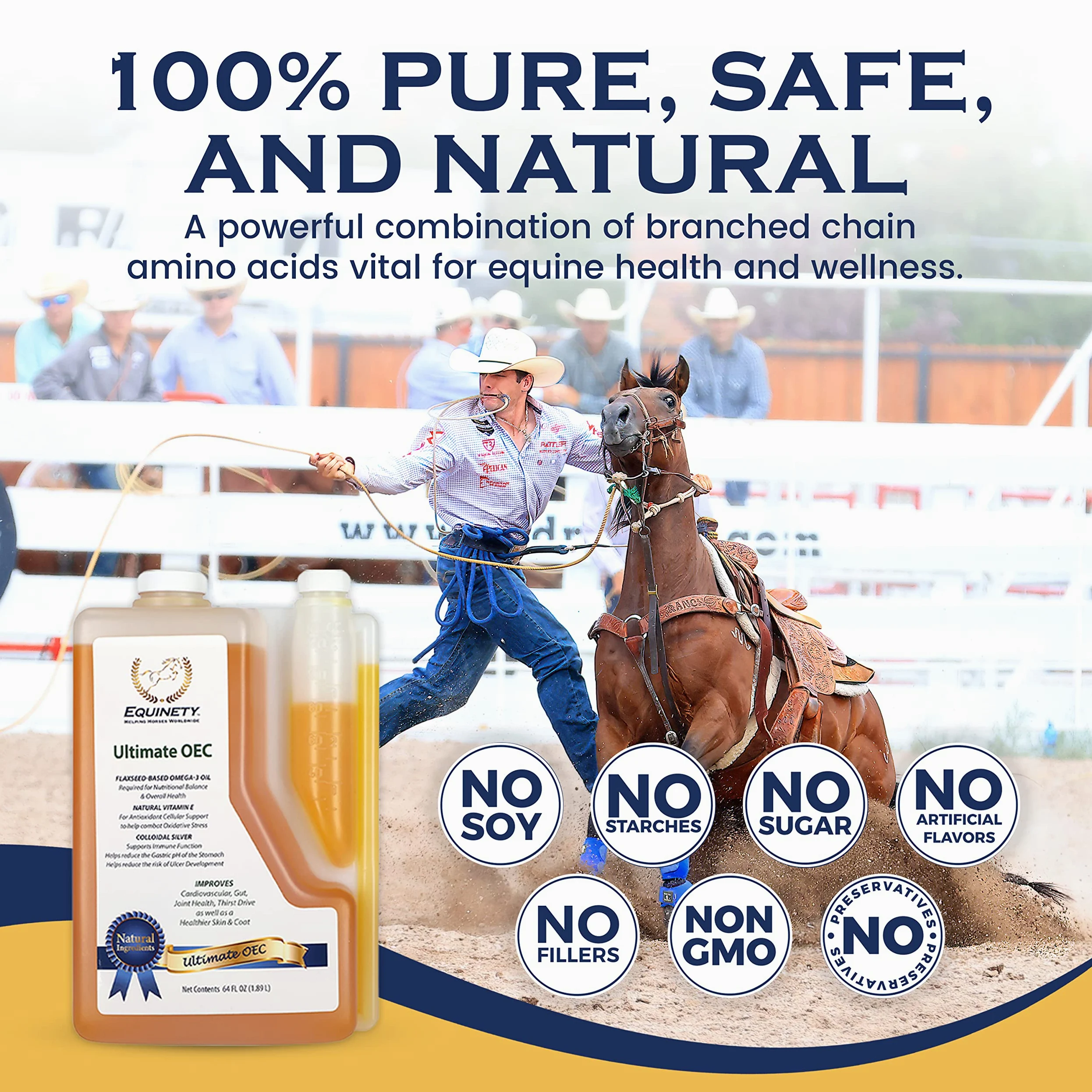 Ultimate OEC - Suplementos de pezuña para caballos con Omega 3, aceite de semilla de lino, aceite de pezuña de caballo y vitamina E para caballos, suplemento para articulaciones de caballo aprobado