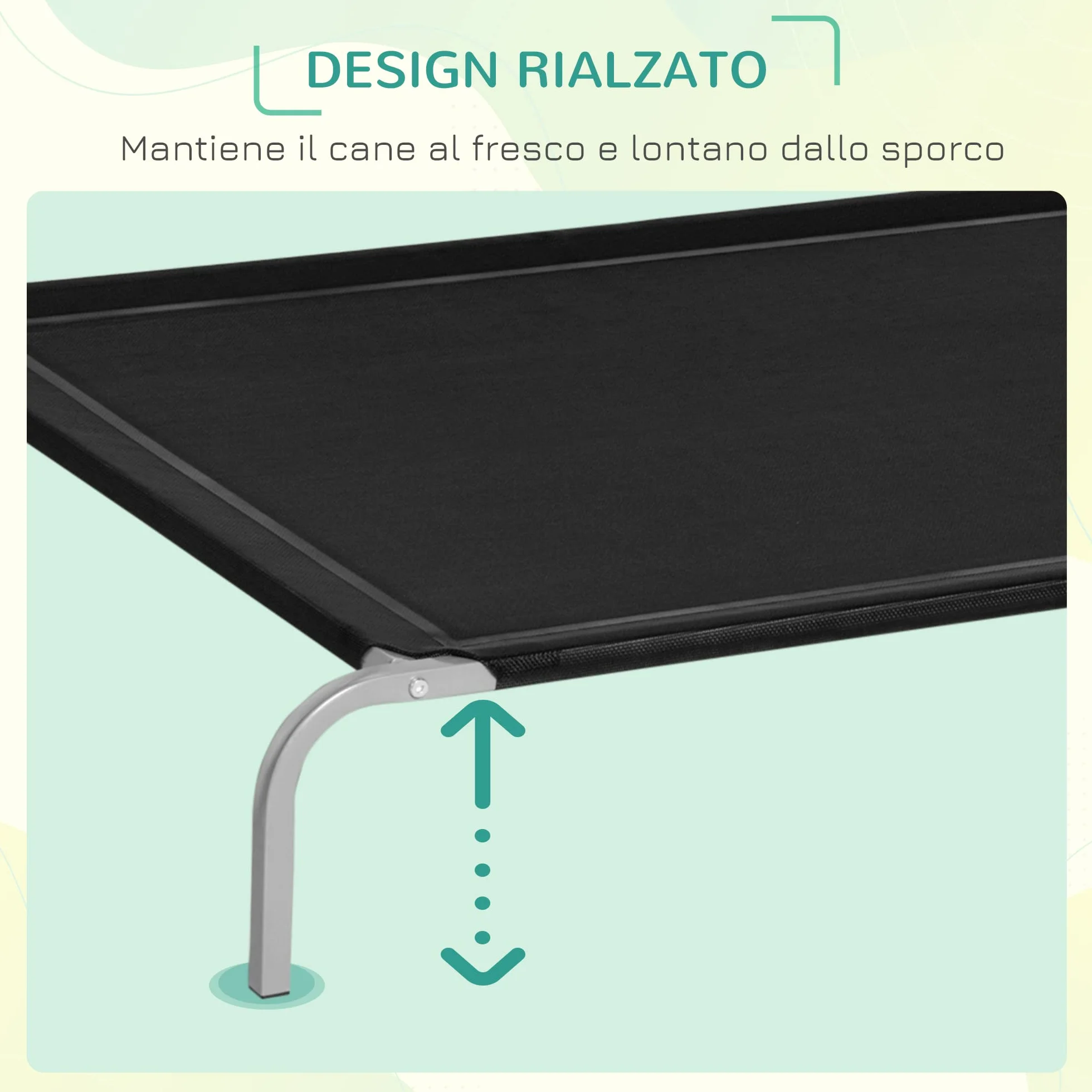 PawHut Cama Elevada para Perros Gatos Transpirable Cama para Mascotas 130x90x20 cm para Dormir Relajar con Marco de Acero para Interior Exterior Negro