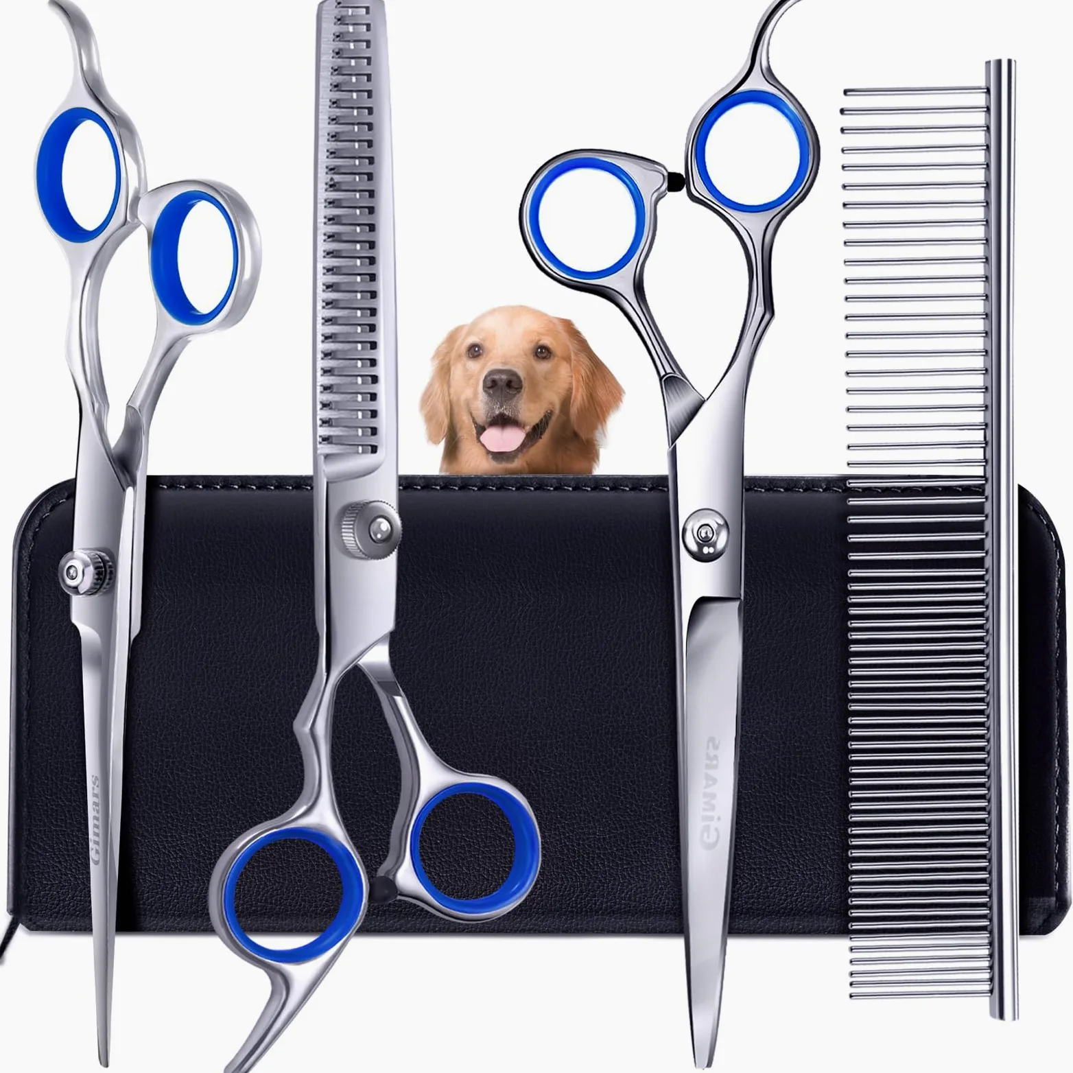 Gimars Profesional 4CRDe Acero Inoxidable 6 En 1 Tijeras Para Perros Con Punta Redonda De Seguridad, De Servicio Pesado De Titanio Recubierto De Mascotas Tijeras Para Perros, Gatos y Otros Animales