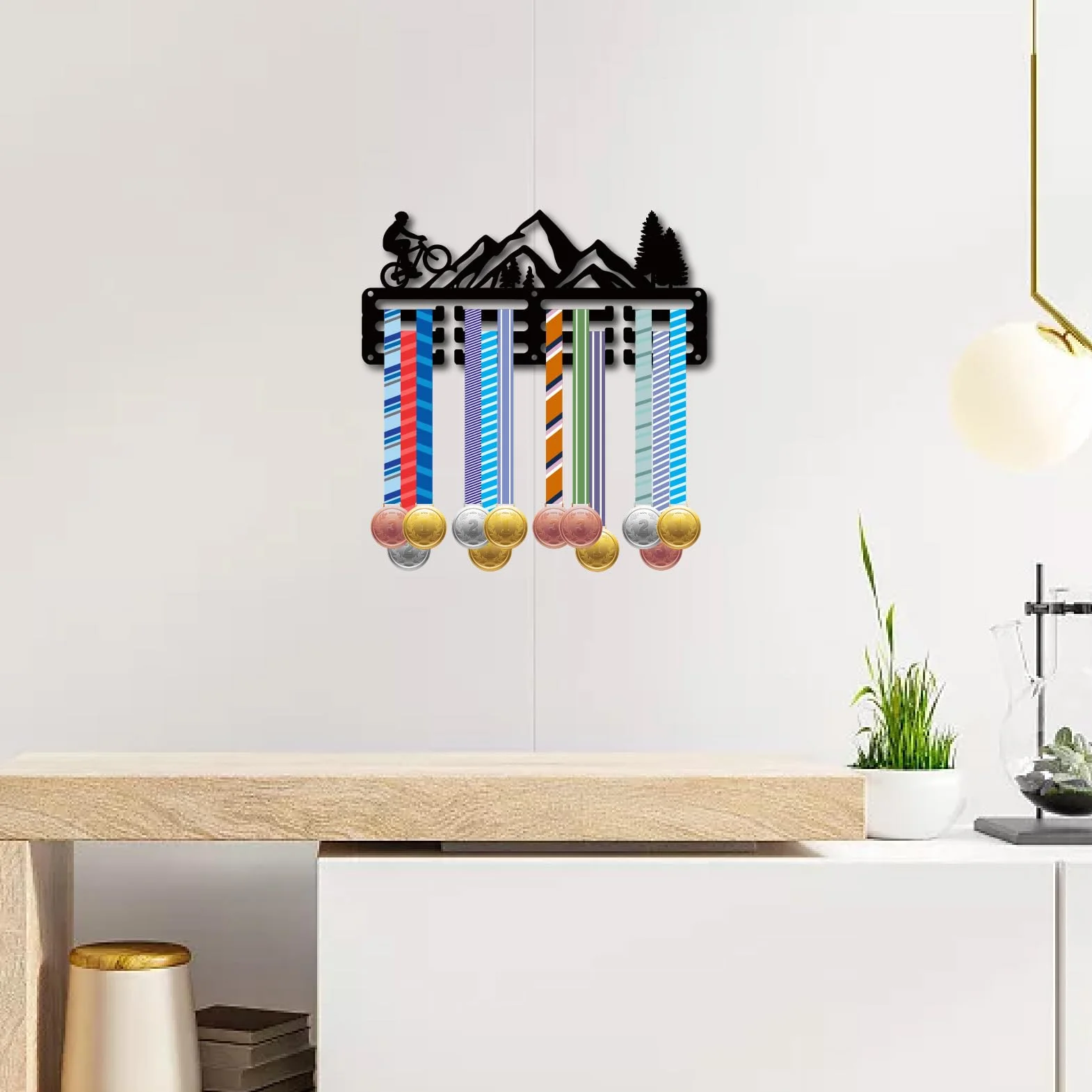 CREATCABIN Soporte Medallas Ciclismo Colgadores Metal Negro 29x13cm