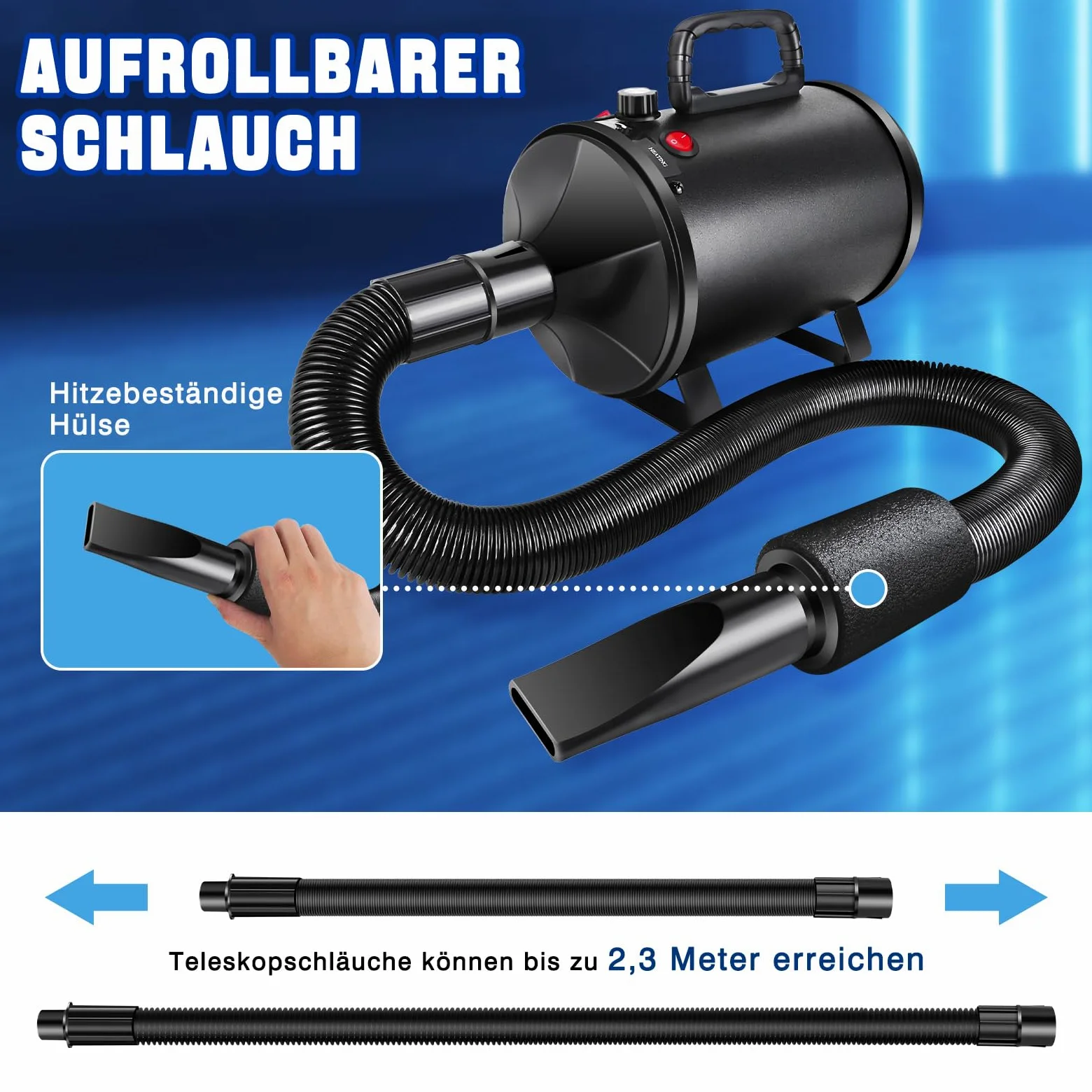 Secador de pelo para mascotas – 3500 W Perros Blower – Secador de pelo muy silencioso – Cuidado de mascotas para el cuidado del pelo – Soplador de cuidado de perros con 4 boquillas – Velocidad y calor