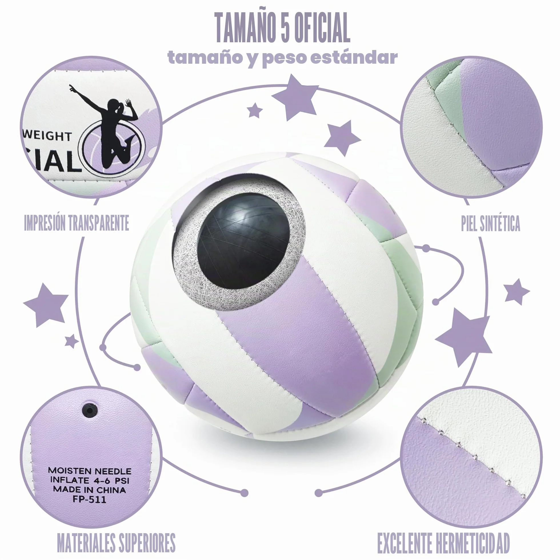 Voleibol Tamaño 5 con Bomba, Voleibol de Playa de Cuero Suave para Interiores y Exteriores