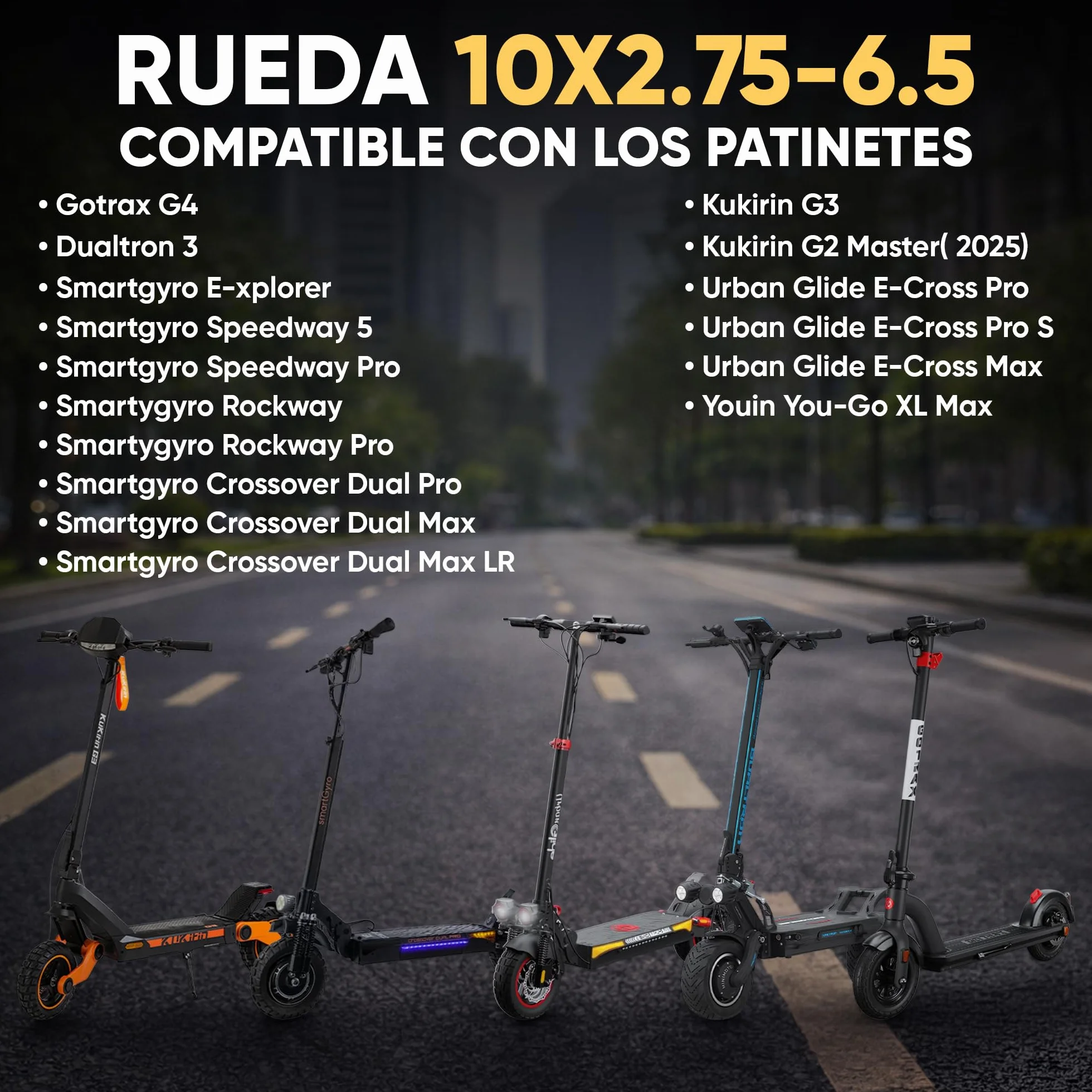 ANSENI Neumatico Cubierta 10x2.75-6.5 Rueda Todoterreno Tubeless para Patinete Eléctrico Smartgyro Speedway