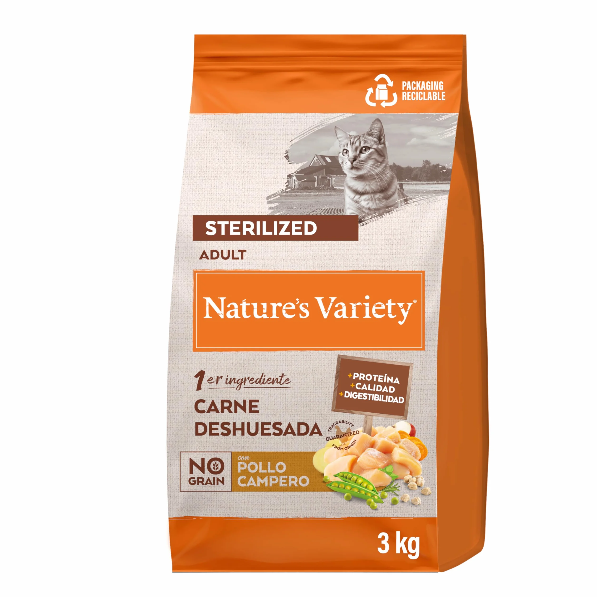 Nature's Variety No Grain Pienso para Gatos Esterilizados con Pollo - 3kg