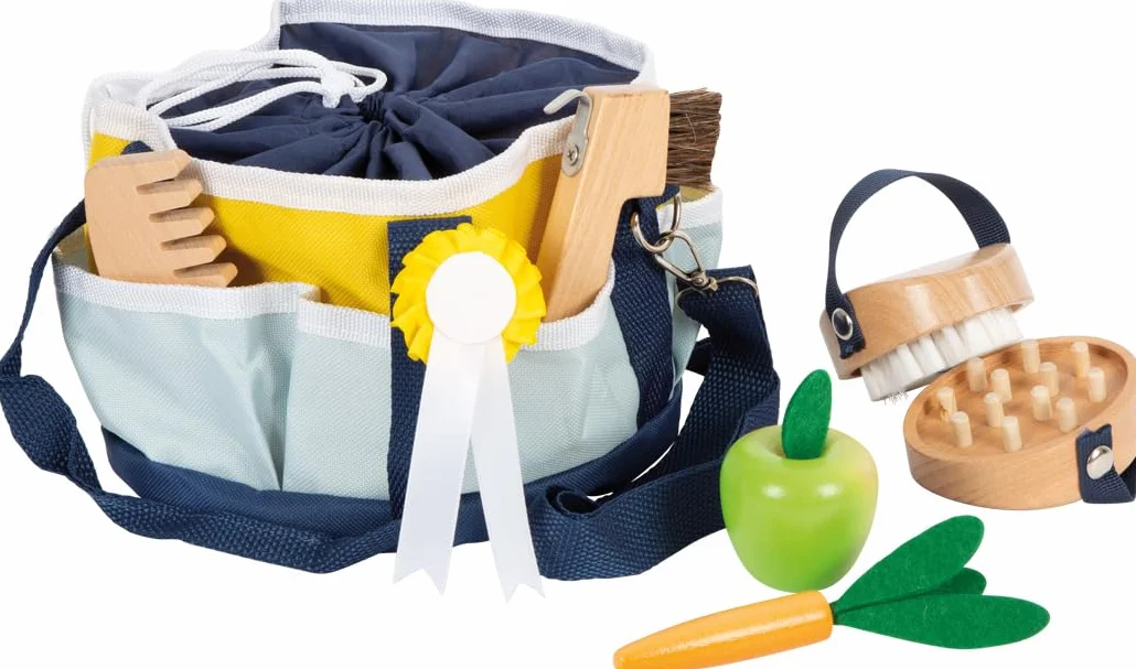 Small Foot Set de Aseo con Bolsa, Utensilios de Madera para niños, Accesorios para Caballos, 12419