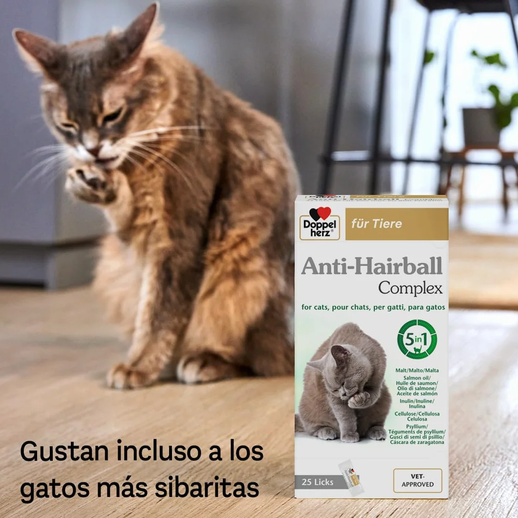 Doppelherz Anti-Hairball Complex para Gatos - con valiosas Fibras y aceites Que favorecen la digestión de Las Bolas de Pelo - 25 pellizcos cremosos