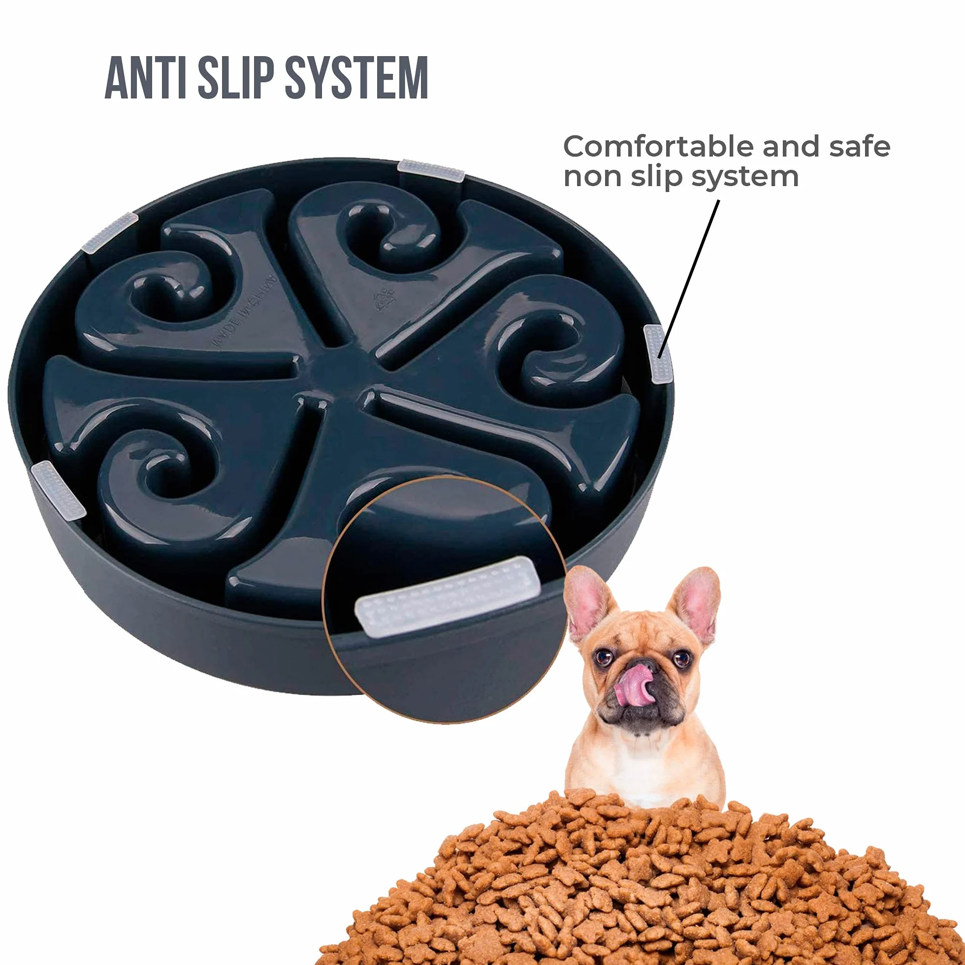 Edipets, Comedero Perro Antivoracidad, Gato Alimentación Lenta, para Mascotas Medianas y Grandes, Plato Interactivo, Evita la Ansiedad (Negro)