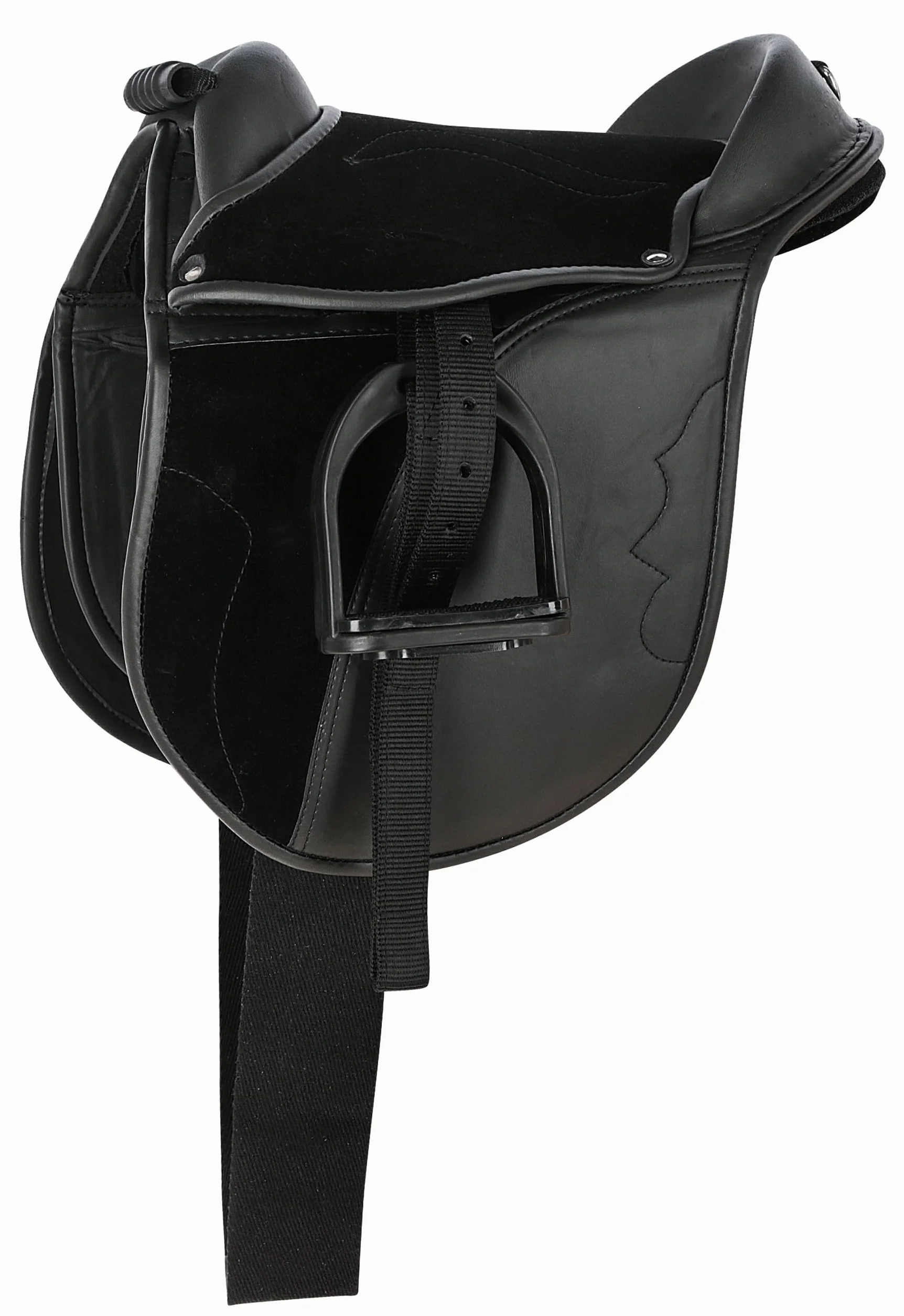 Covalliero Juego de Silla de Montar Economy, Pony, Negro, 15 Pulgadas, 34,5 cm de Ancho, Material sintético, Caballos, Antideslizante, Ajustable Individualmente