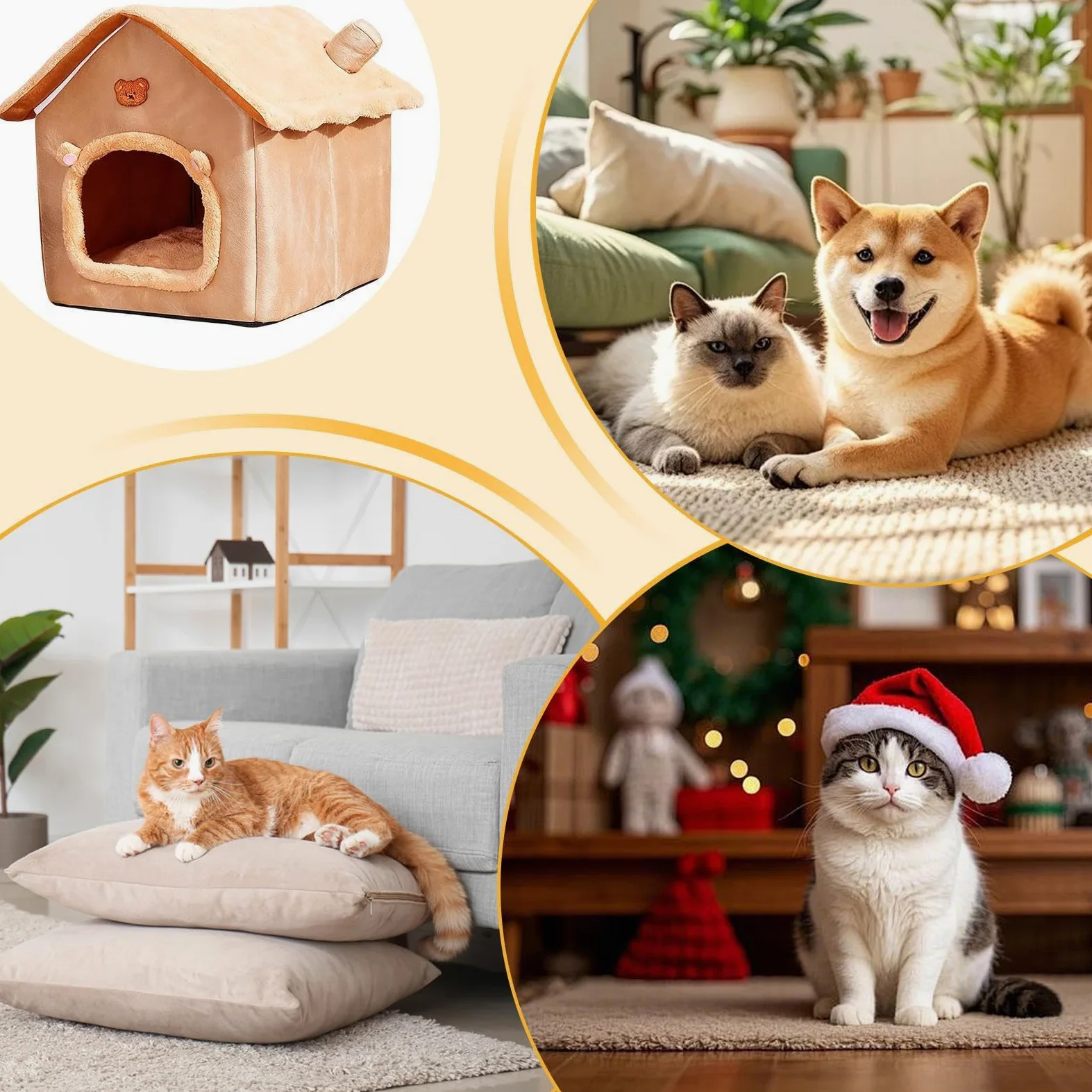 Cama Cueva Para Gatos Refugio Calmante Plegable Antideslizante | Cama Casa para Gatos y Invierno Interior Para Mascotas De Interior Y Perros Pequeños Invierno Dormitorio Sala Balcón