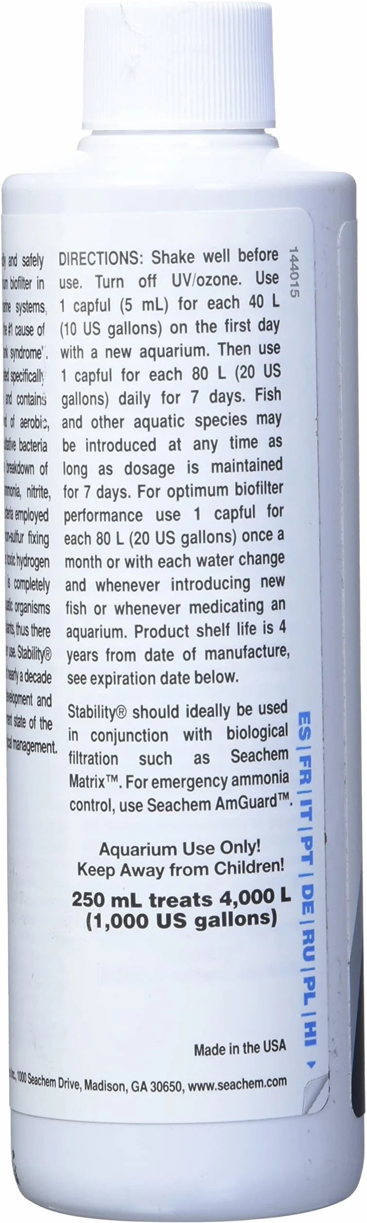 Seachem Tratamiento de Agua de Estabilidad, 250 ml