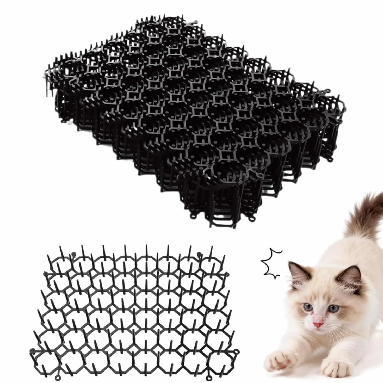 Pinchos Anti Gatos 6 Piezas Plástico Anti Cat Mat Alfombra Antigato con Puntas,Anti Gatos,Repelente para Interior Exterior Césped Jardín Protección de Plantas,20x15 CM