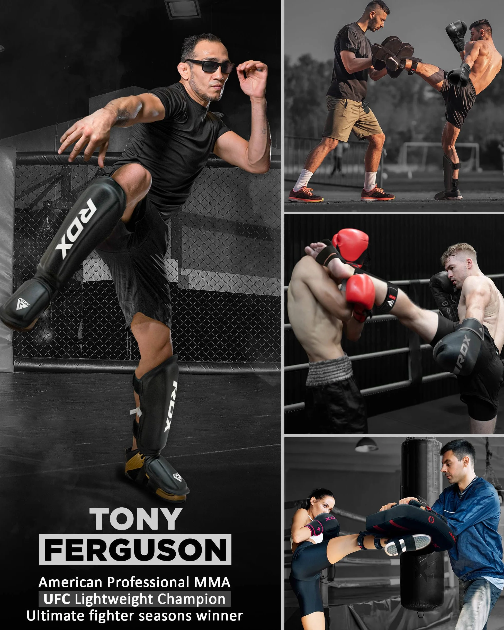 RDX Espinilleras Kick Boxing Muay Thai, Maya Hide Cuero, Aprobado SMMAF, Protección Pierna MMA
