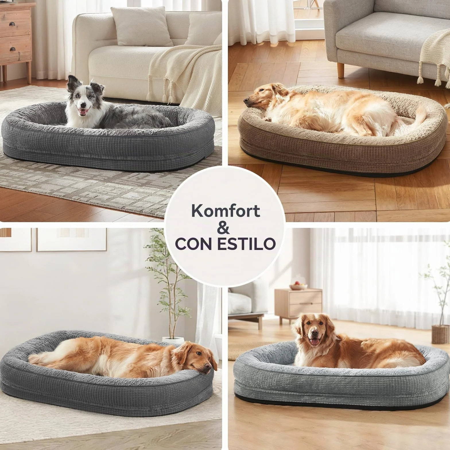 Pawk Cama Perro Medianos Sofá Perro Ortopedica Desmontable y Lavable, Colchon Perro con Forro Impermeable y Espuma Viscoelastica,89x63x18cm, Gris
