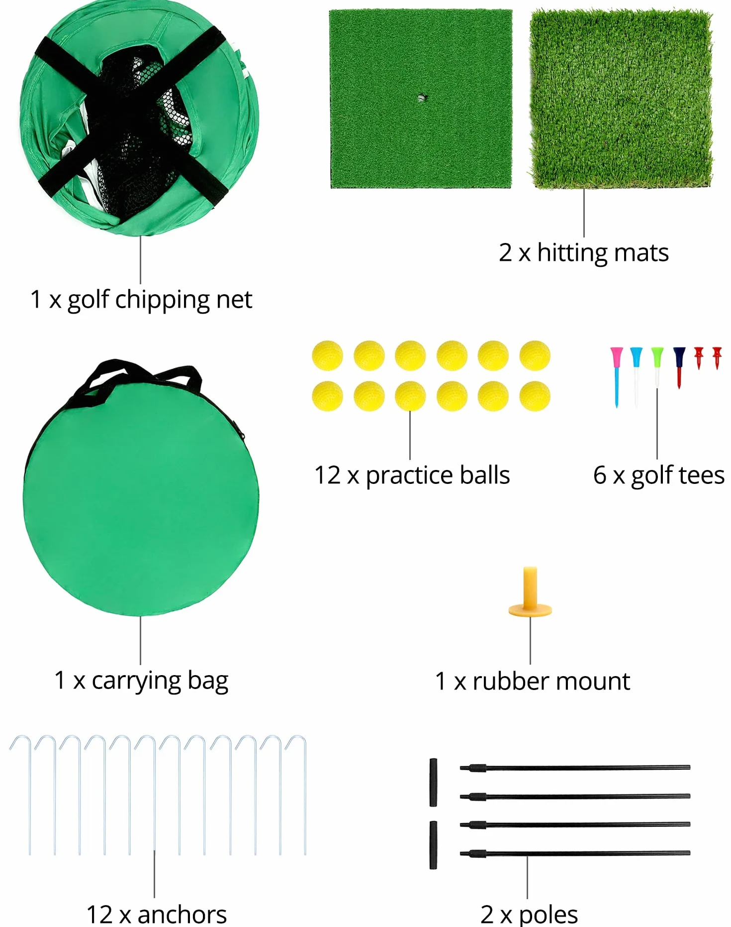 QWORK Red de práctica de golf desplegable con alfombrillas y pelotas de entrenamiento