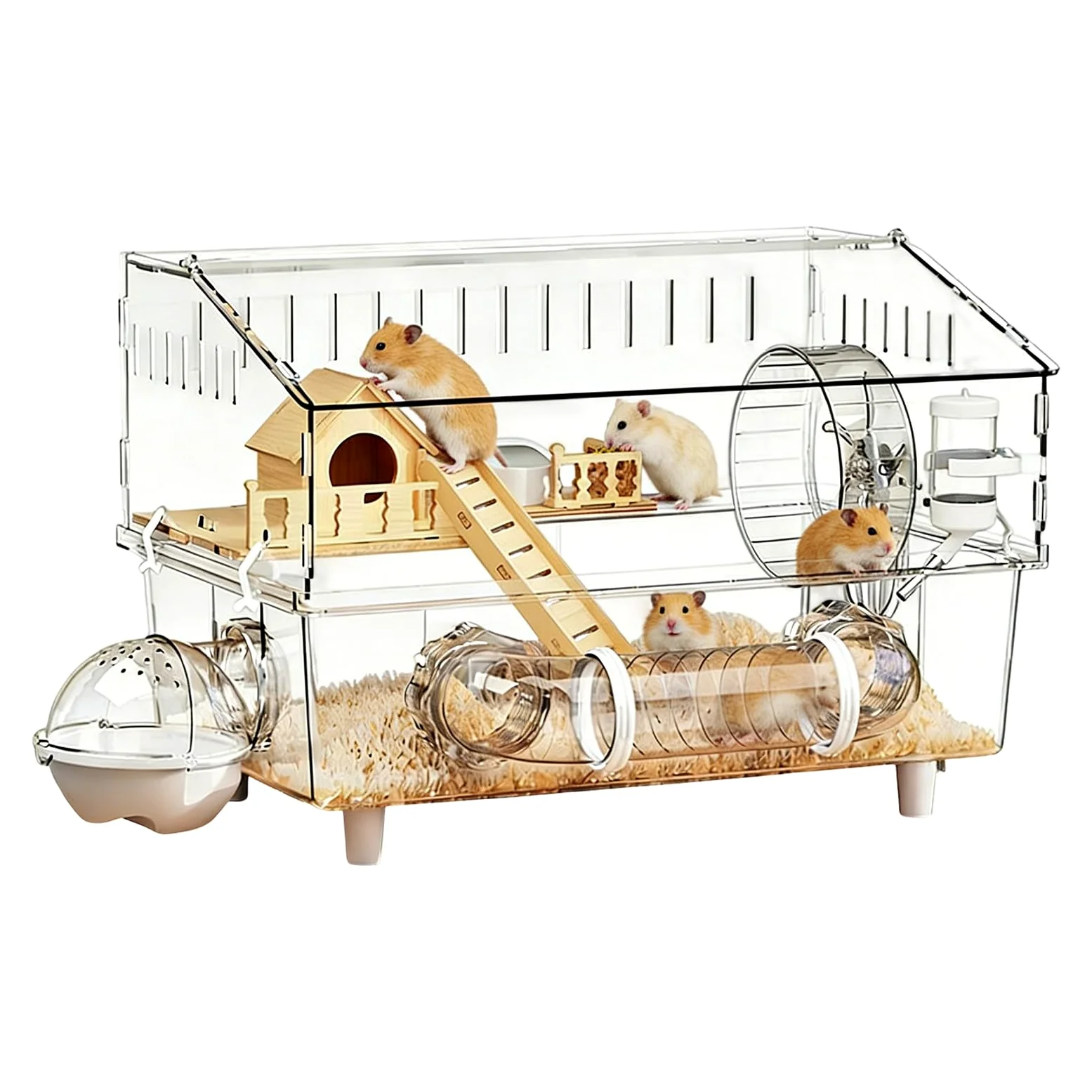 Jaula de Hámster 45x30x34,3 cm Jaula Extraíble con Enriquecimiento | Recinto Transparente para Roedores para en Interiores, Hogar, Juego, Viaje, Mascotas y Animales