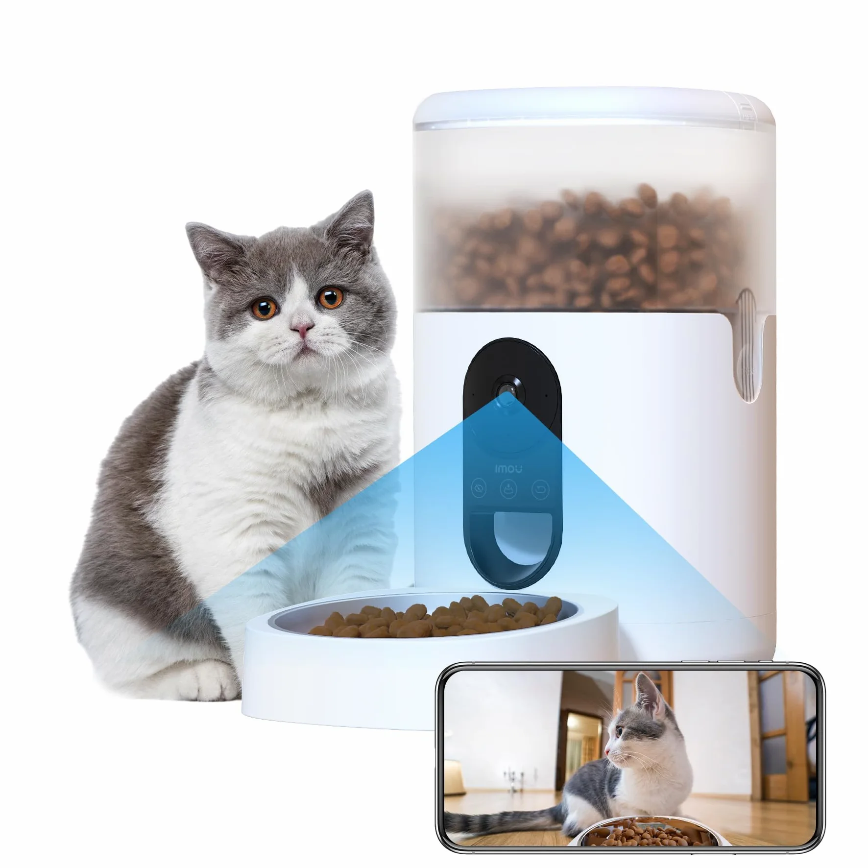 Imou Comedero automático para Gatos y Perros, comederos WiFi para Gatos con cámara de 4 MP, dispensador de Alimentos, cámara de Seguridad de 4 L, detección de Mascotas de Gran Capacidad, Modo de