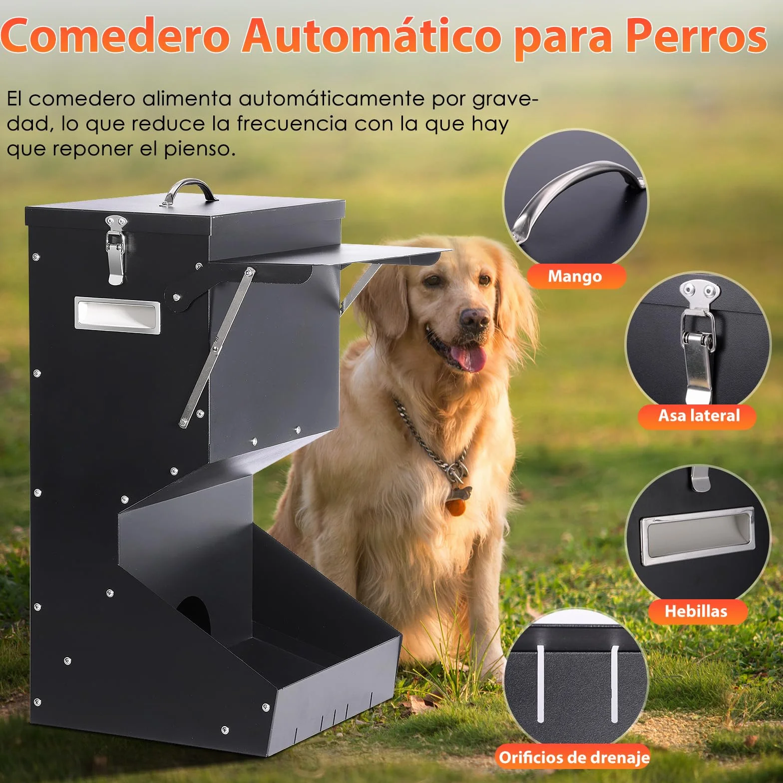 Alimentación automática para perros al aire libre colgando comida para mascotas de raza grande 11kg, comedero automático para perros de metal auto-alimentación comida para perros