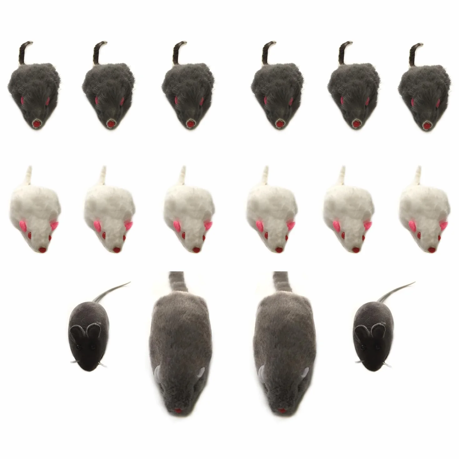 QUOZUO Juguetes de ratón para gatos, juguetes peludos para mascotas con sonajeros para gatitos, 16 piezas, blanco y negro