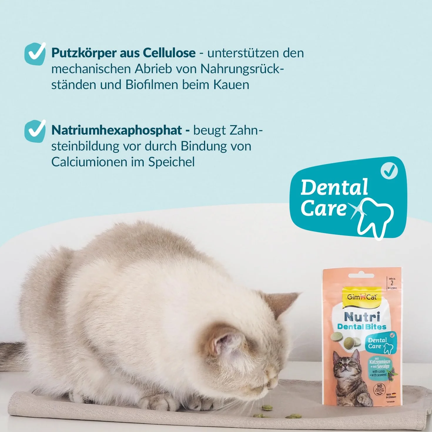 GimCat Nutri Dental Bites – Delicioso Aperitivo con una Receta específica para el Bienestar de tu Gato – 1 Bolsa (1 x 40 g)