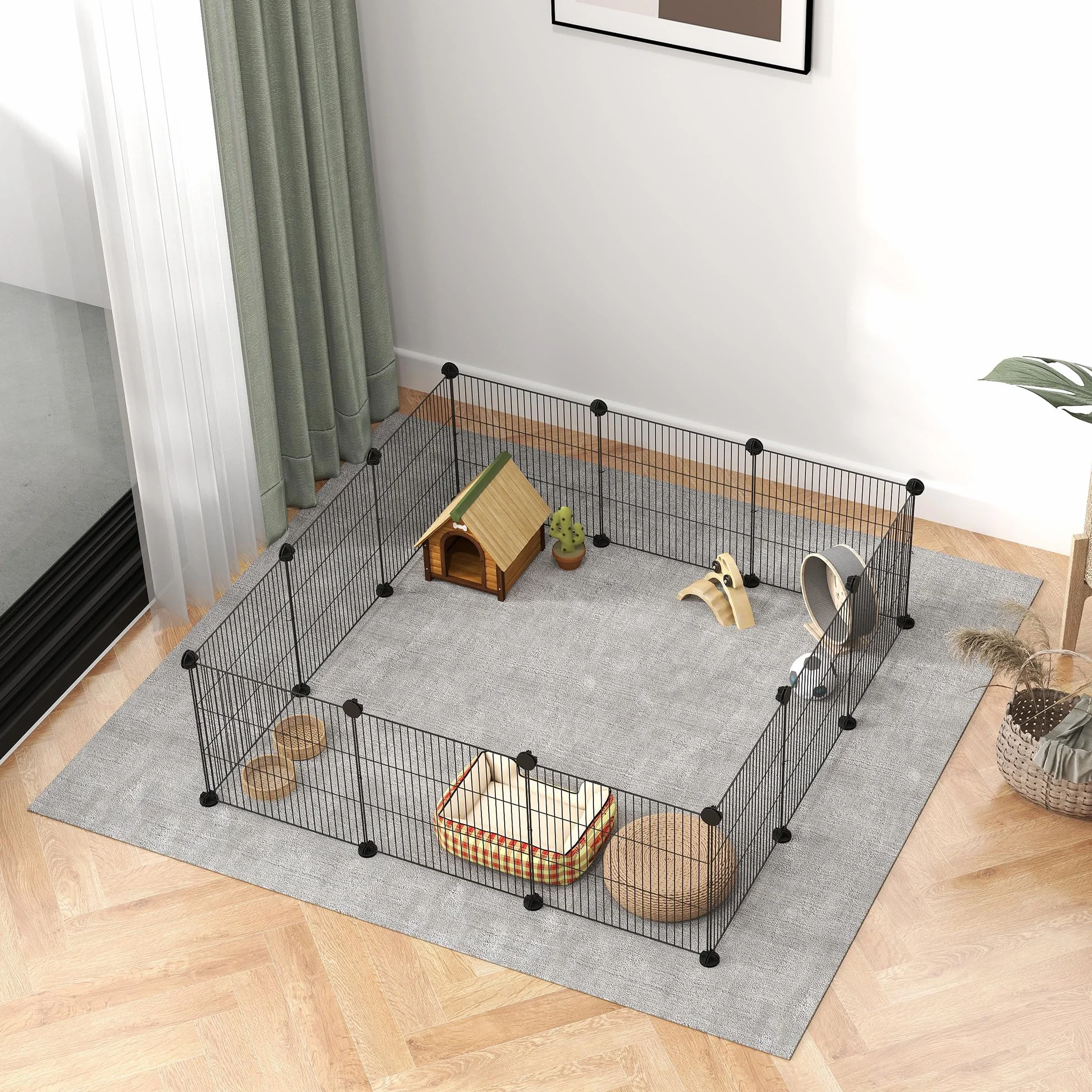 PawHut Valla Metálica para Mascotas con 12 Paneles Diseño DIY Parque Metálico para Animales Pequeños Desmontable para Erizo Conejos 140x70x35 cm Negro