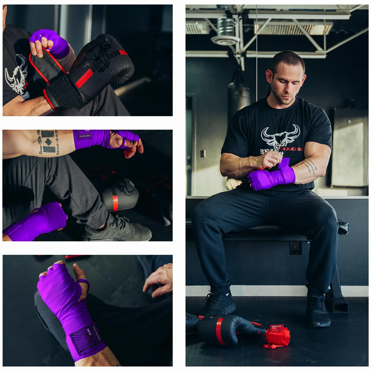 BEAST RAGE Vendajes Boxeo 4.5 M Cinta Elástica para Muñeca con Lazo Pulgar MMA Muay Thai Kick Boxing