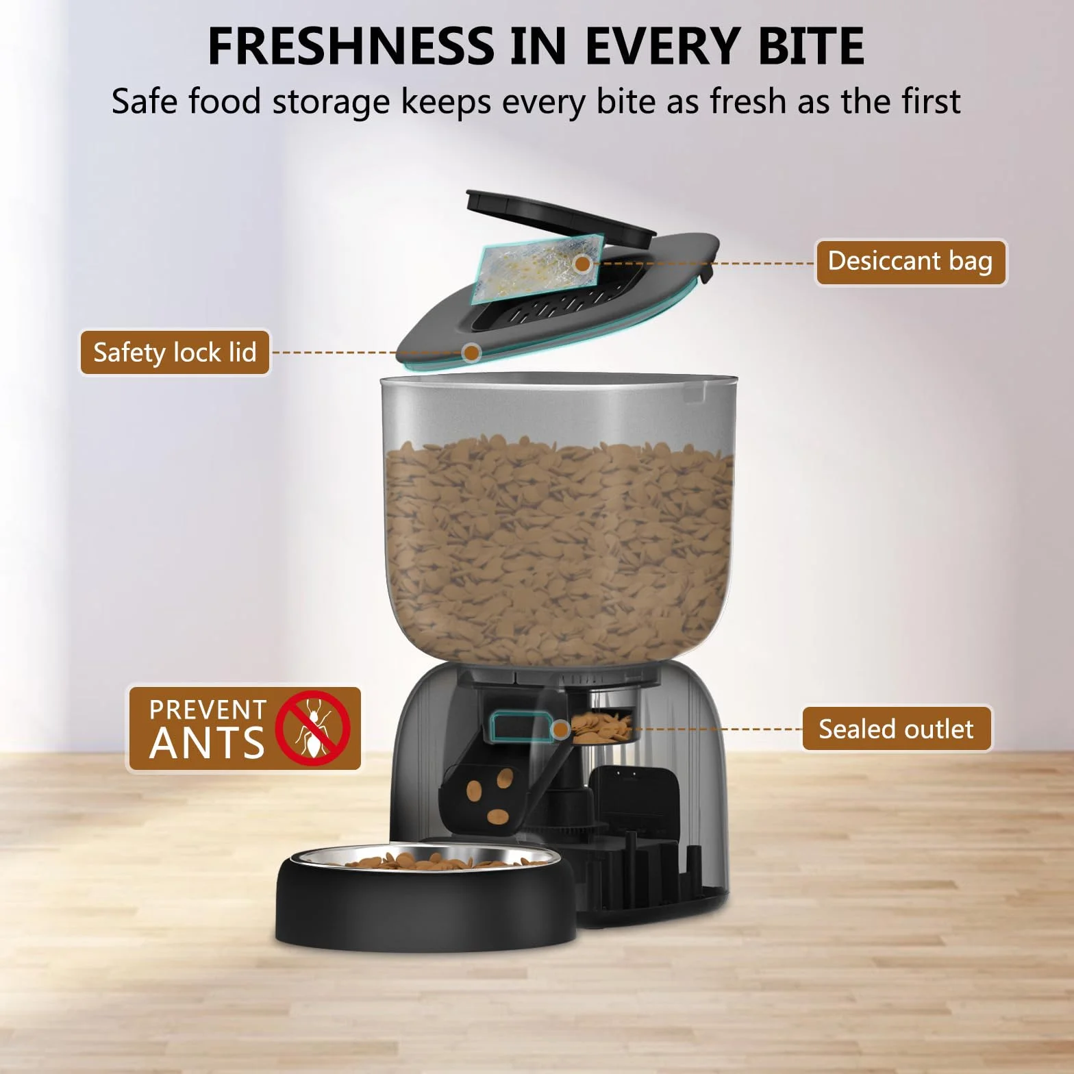 Comedero Gato Automatico, 3L Dispensador Comida Gatos con 180 Días de Batería, Grabación 10S, 1-4 Comidas al Día, Fuente para Gatos de 2L Gratuita