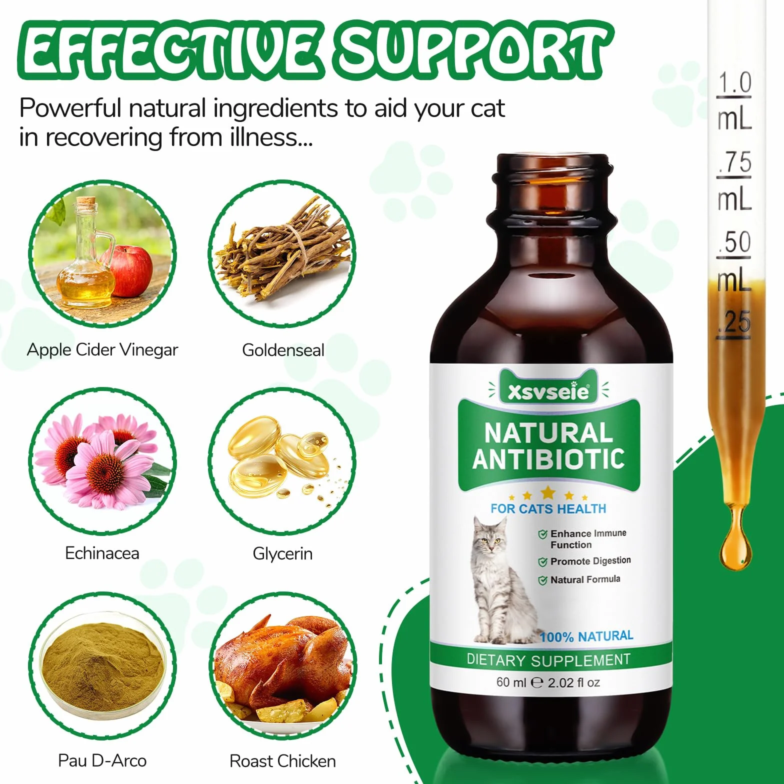 Antibióticos Naturales para Gatos, Antibióticos para Gatos, AntibióTico Natural para Gatos cistitis, Apoyo inmune y Cats Allergy Itch Relief, Health Supplies Cat UTI Antibióticos, 60 ml
