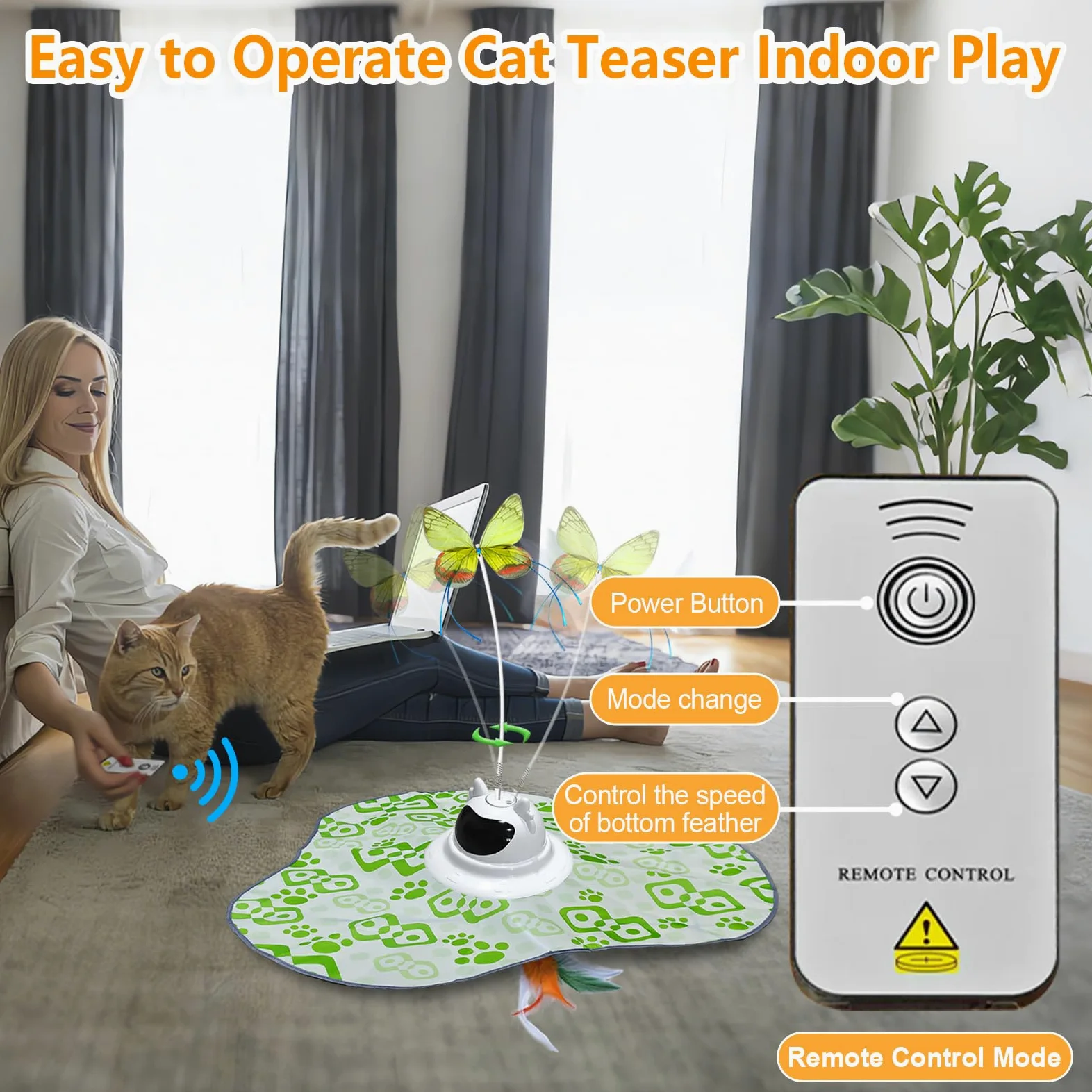 AO LI GEI Juguetes interactivos para gatos, juguete interactivo recargable 3 en 1 para gatos con control remoto, mariposa aleteante automática, pluma de emboscada en movimiento, juguete de ejercicio