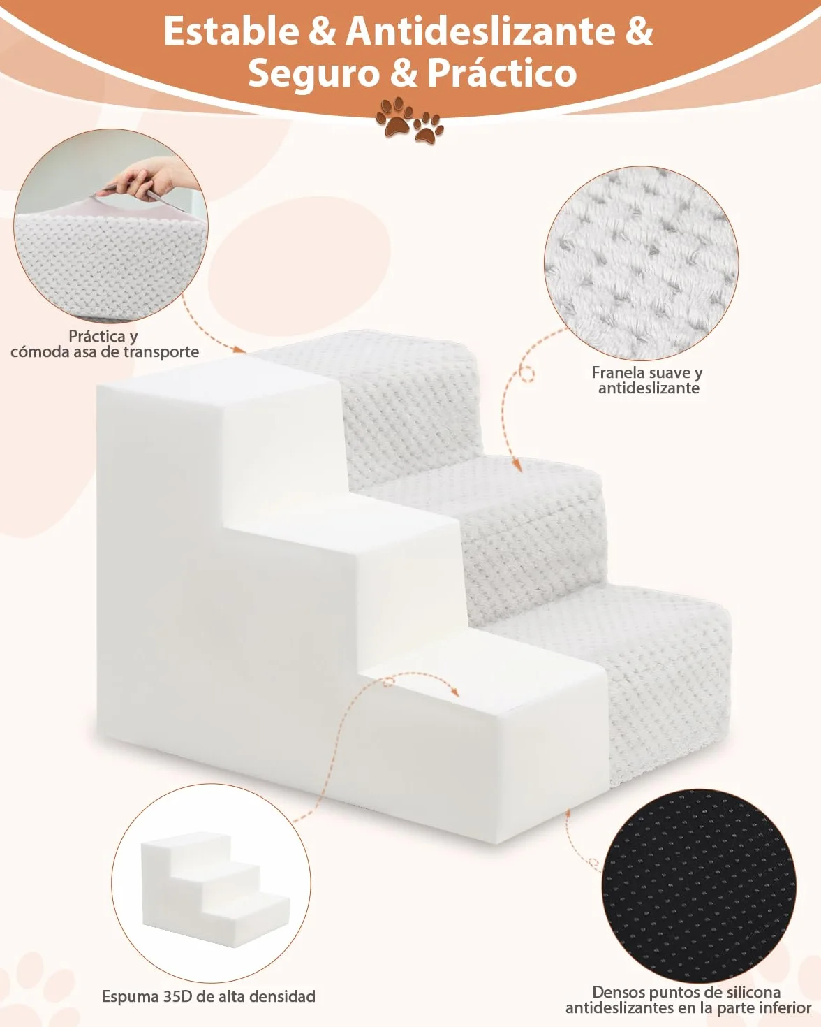 KSIIA Escalera para Perros pequeños de 33 cm, Funda Lavable, rampa Antideslizante para Cama y sofá, Gris