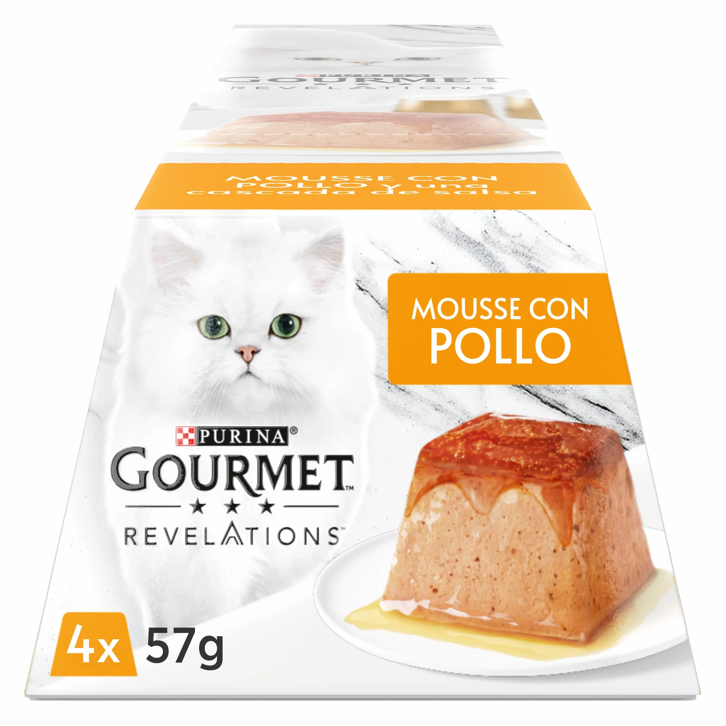 GOURMET Revelations, Comida Húmeda para Gato Adulto, Mousse con Salsa de Pollo, 6 Packs de 4 Pirámides de 57 g. (24 pirámides)