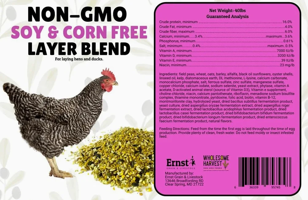 Alimento Integral para Gallinas Ponedoras Y Patos, Sin Soja Ni Maíz, Sin OMG (16%) - Incluye Aceites Esenciales, Hierbas, Conchas De Ostras, Minerales Vitales Y Omega 3, 4.5 Kg