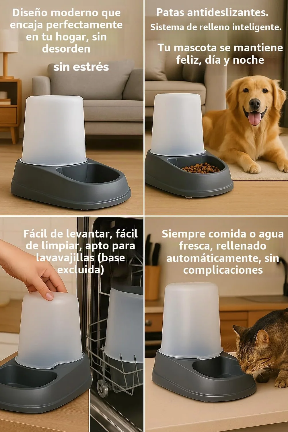 Flamingo Dispensador de Comida y Agua Raja - Gris - Automático y Práctico - Capacidad 2.5 L - Ideal para Chihuahua, Teckel, Beagle, Bulldog Francés, Maine Coon y Siamés