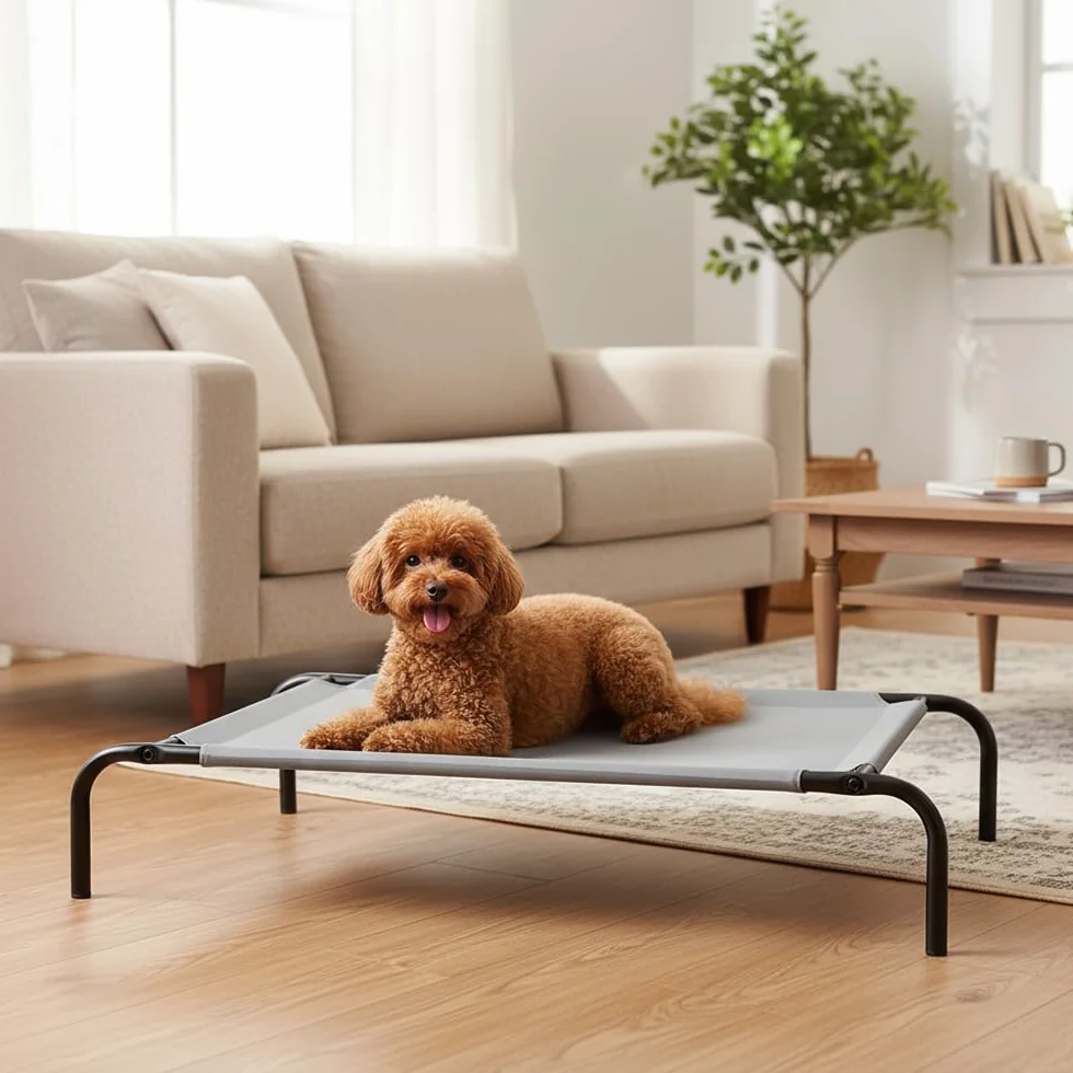 Amazon Basics Cama para perros, elevada refrescante para mascotas, tela, Medium, Gris, 110 x 65 x 19 cm (L x An x Al)