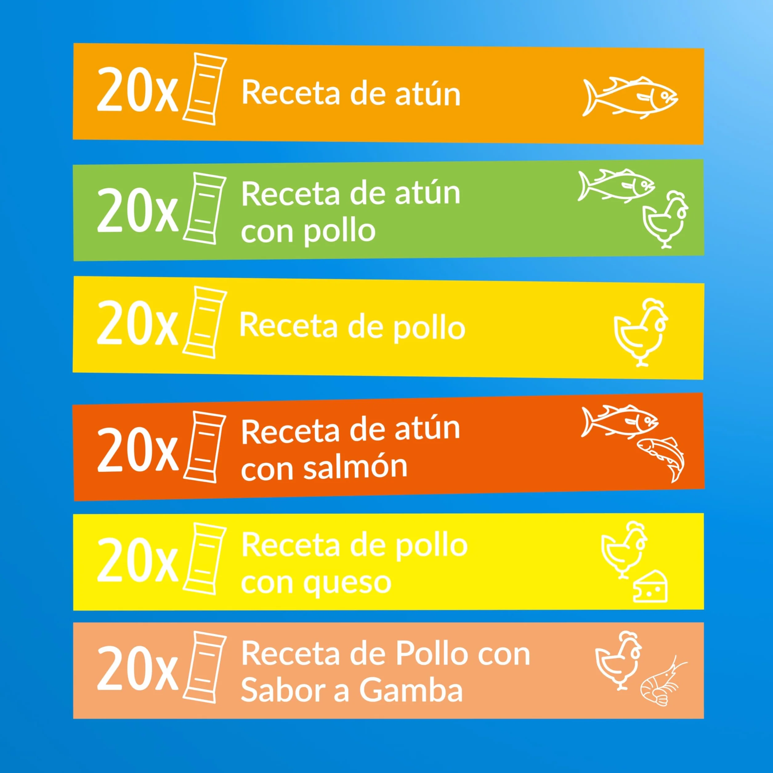 INABA Churu Gatos - 6 Recetas de Snacks Saludables a Base de Atún y Pollo - Deliciosos Premios con Textura Suave y Cremosa - Natural, Sin Cereales, Sin Colorantes - 1,68kg (120 Tubos x 14g)
