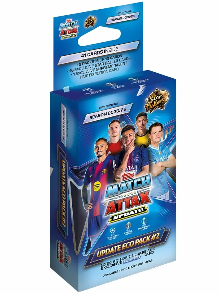 Topps UCC Match Attax 2025/26 Update Eco Pack #2 Star Ballers 41 tarjetas 16 exclusivas Star Baller Cards Supreme Talent LE