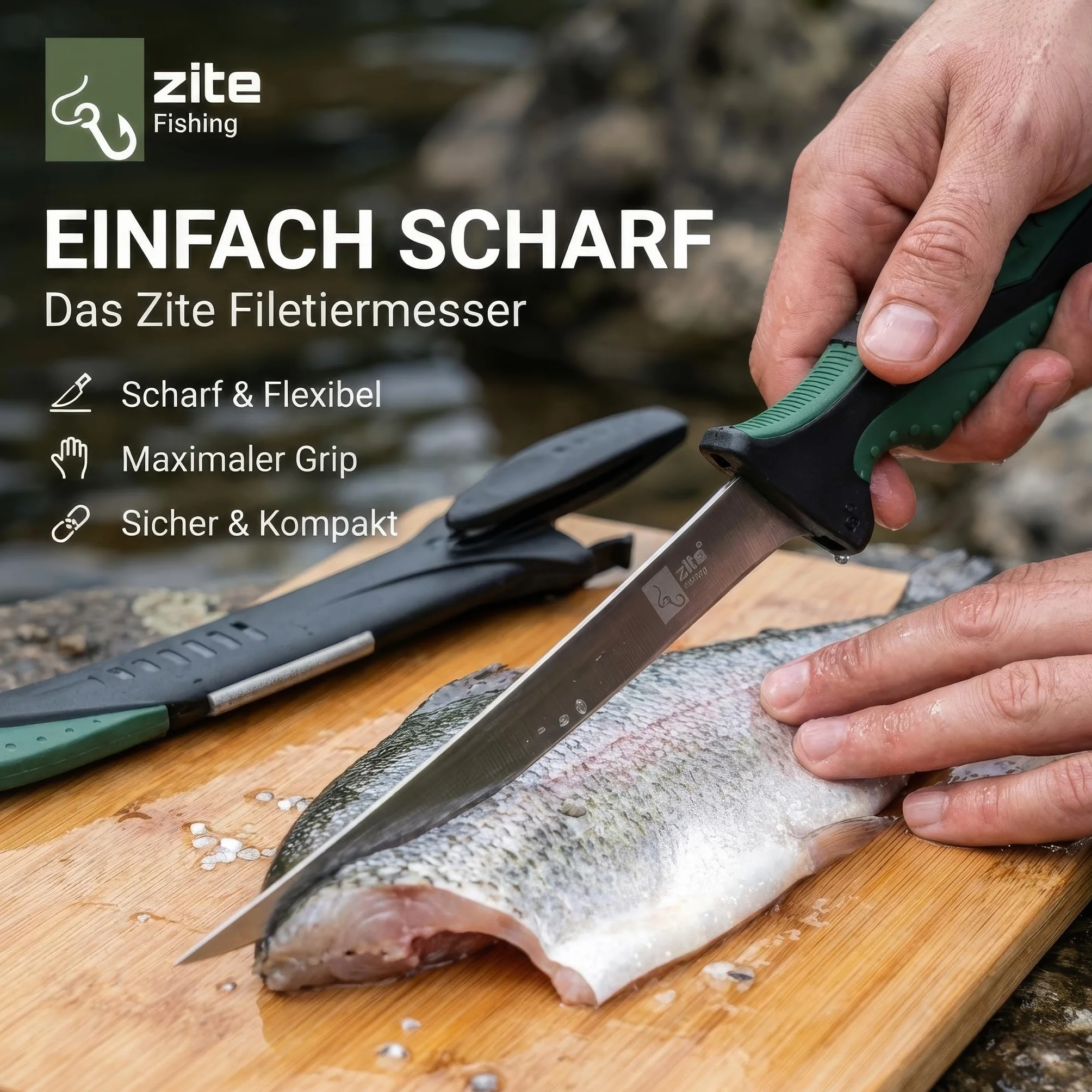 Zite Cuchillo para filetear Fishing 20 cm Hoja Afilada Mango Goma Antideslizante Funda Plástico