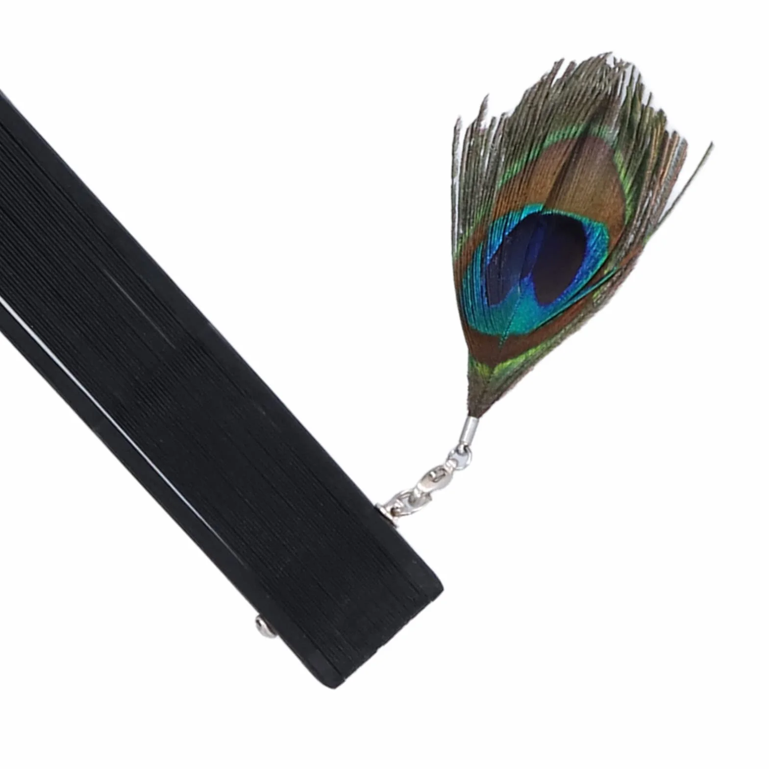Abanico de Mano de Bambú Antiguo Plegable con Patrón de Pavo Real para Decoración de Pared