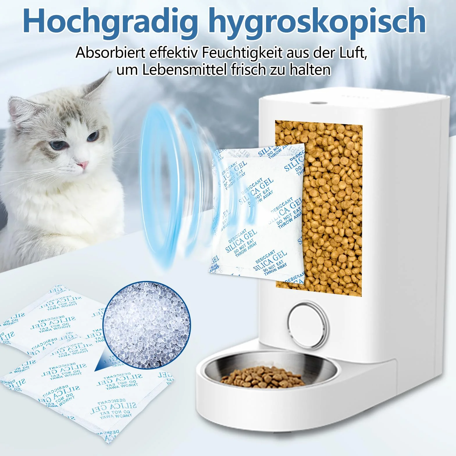 Haliya 12 porciones de absorbedor de Humedad para el comedero automático Petkit 5L, desecante Altamente eficaz para comederos automáticos para Gatos y Perros