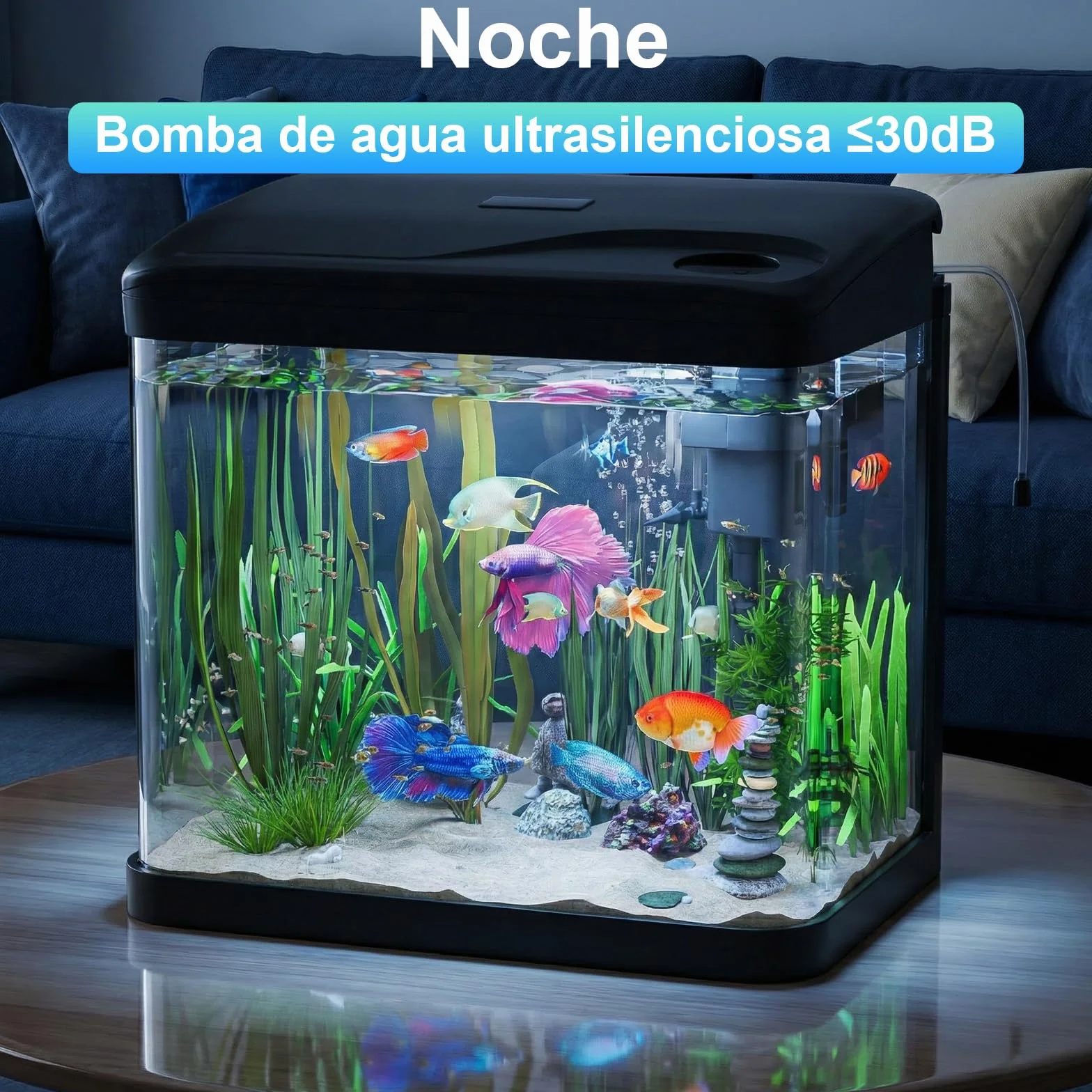 15L Acuario de Cristal Acuarios y Peceras Completas,con Sistema de Filtrado Integrado e Iluminación LED,Acuarios de Iniciación, Negro