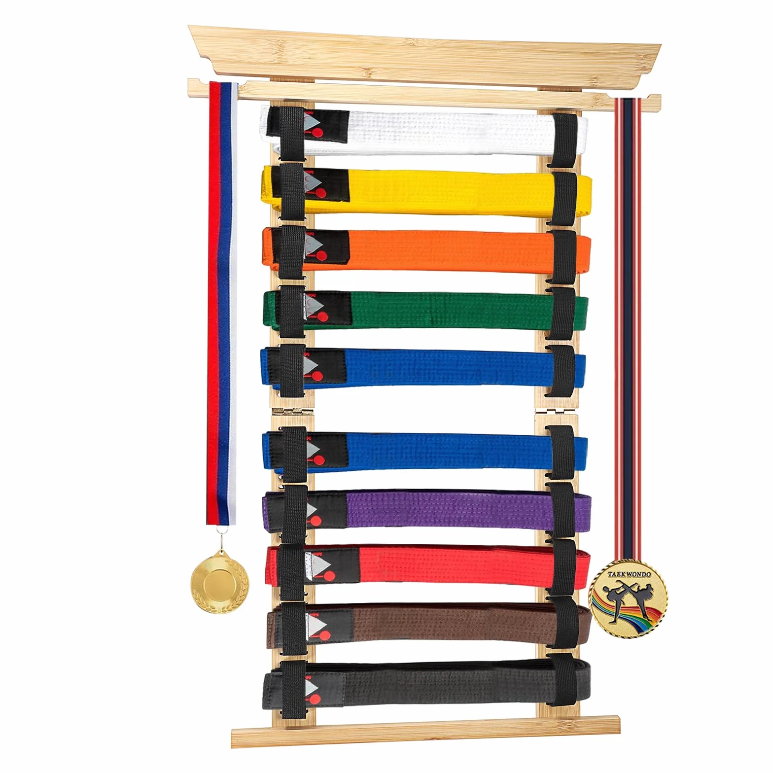 Soporte de Bambú para Cinturones de Artes Marciales, Organizador de Pared para Karate Taekwondo
