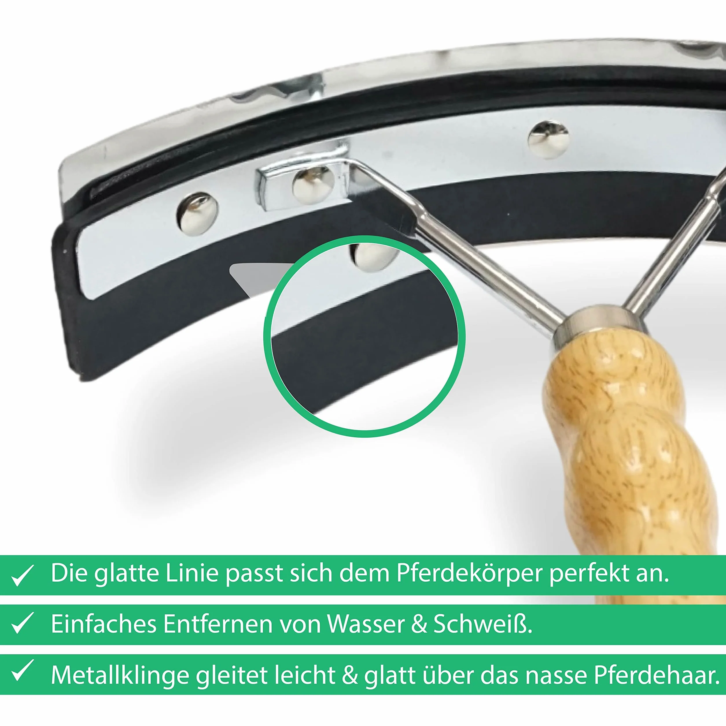 Pferdelinis Sudor Cuchillo Acero Inoxidable con Madera Mango para Caballo Burro y de Cabra de 2 en 1 Función para abstreifen y Limpiar