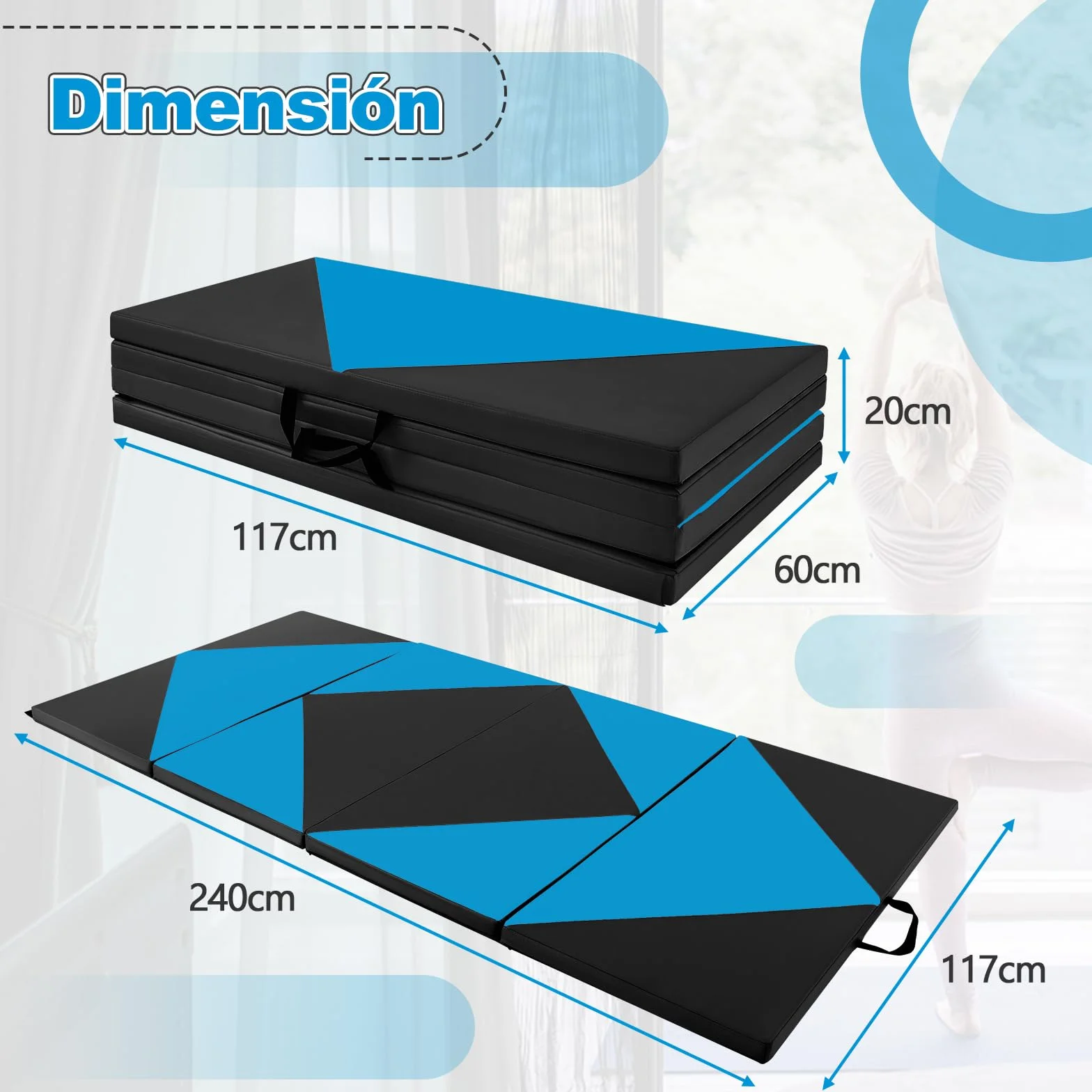 COSTWAY Colchoneta de Gimnasia Plegable 240 x 117 x 5 cm, Esterilla de Piel PU para Ejercicio Aeróbico