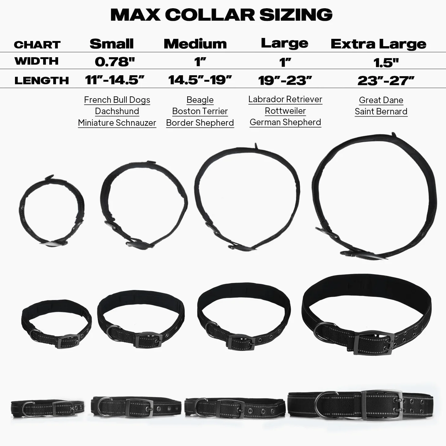 PetiFine Collar de perro resistente para perros medianos, collares de perro con hebilla Nikel reflectante, tamaño conveniente para todas las razas (14.5 a 19 pulgadas, negro)